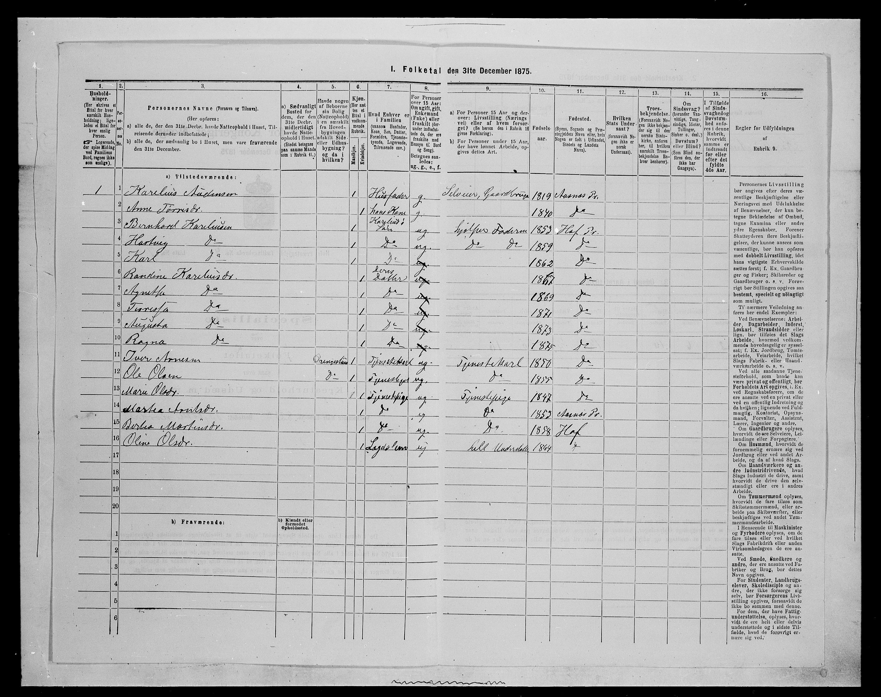 SAH, 1875 census for 0424P Hof, 1875, p. 695