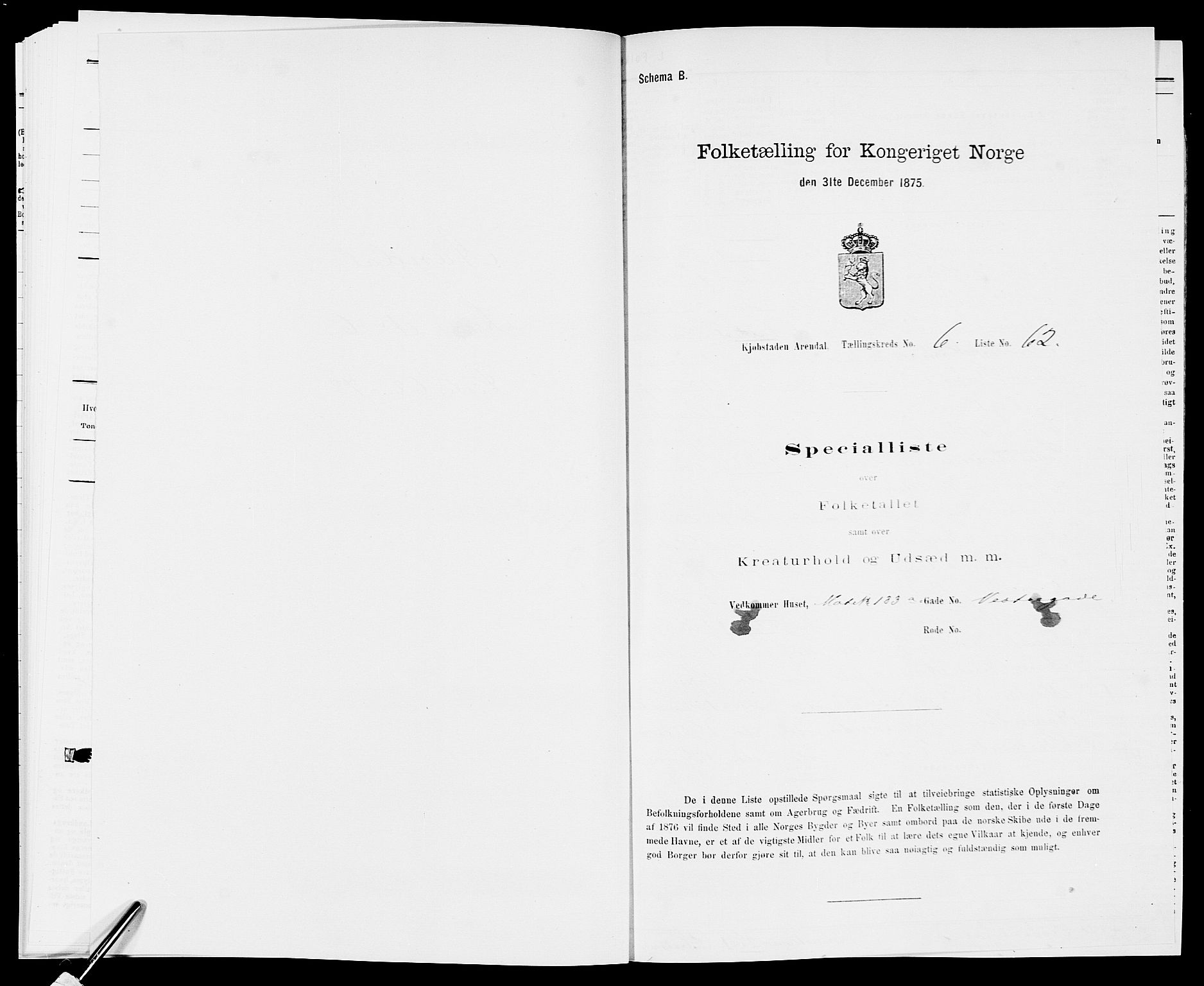 SAK, 1875 census for 0903P Arendal, 1875, p. 153