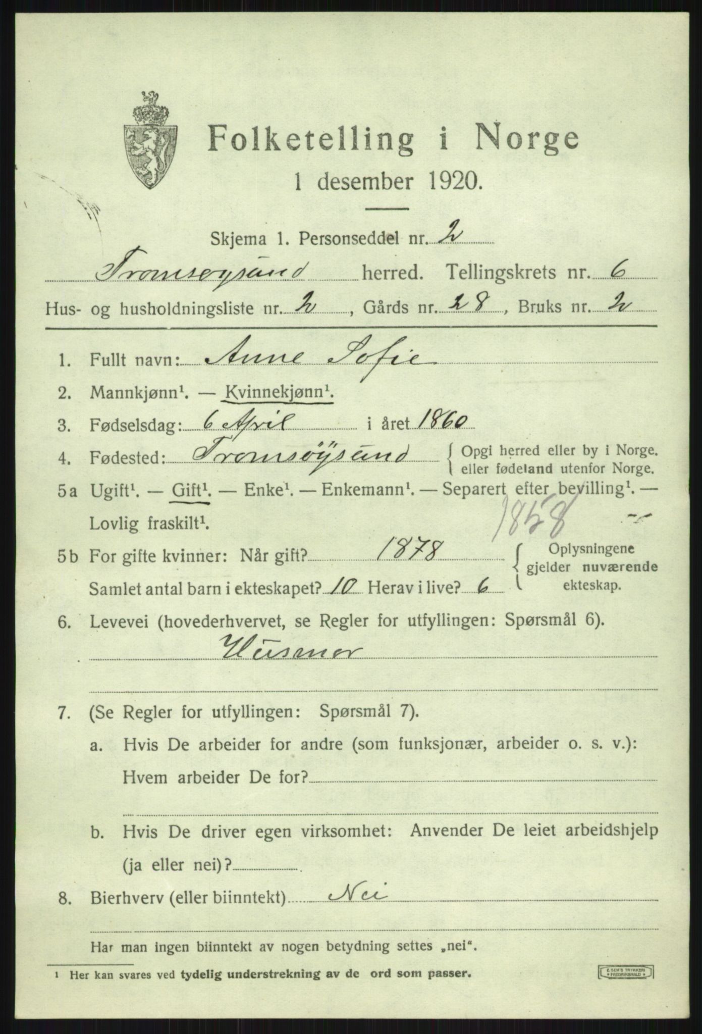 SATØ, 1920 census for Tromsøysund, 1920, p. 5000