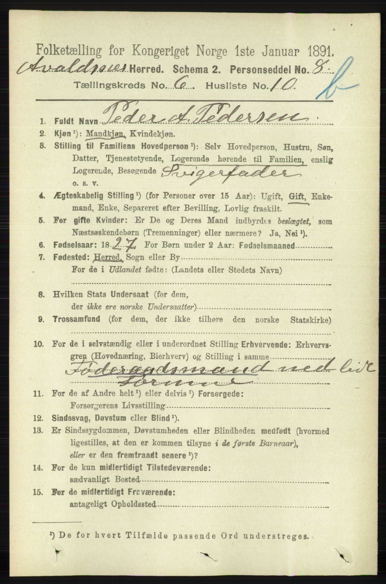 RA, 1891 census for 1147 Avaldsnes, 1891, p. 3293