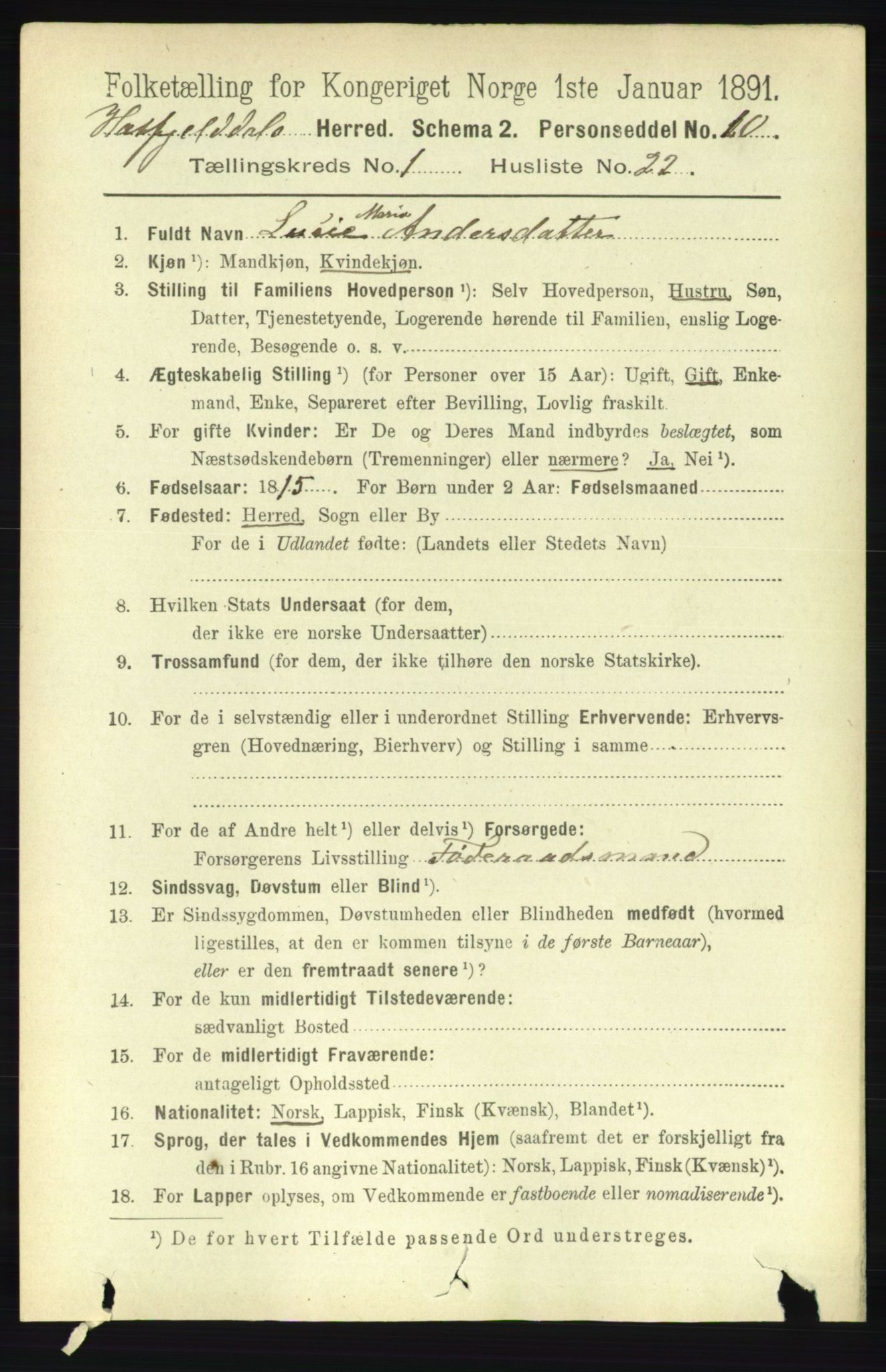 RA, 1891 census for 1826 Hattfjelldal, 1891, p. 243