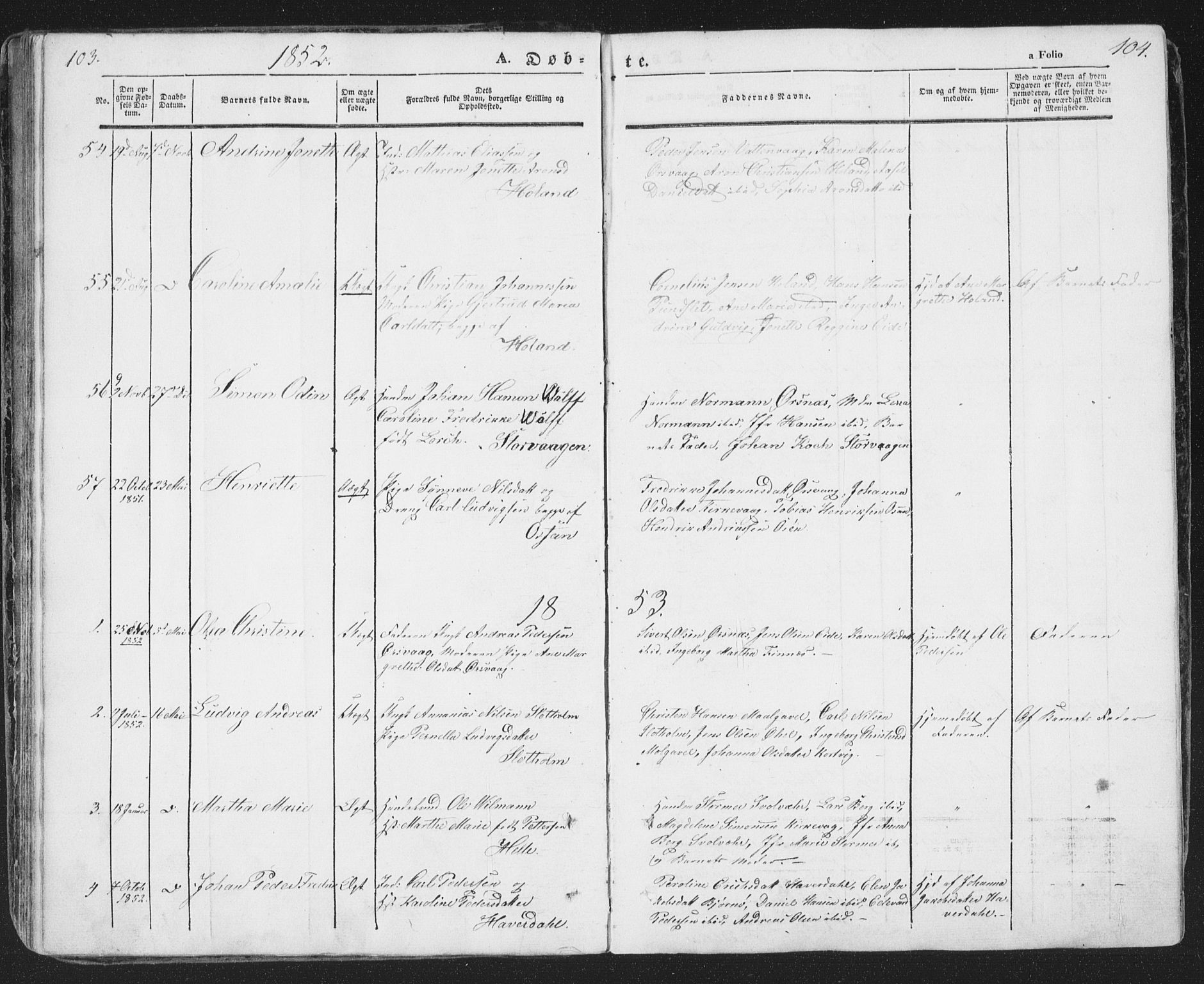 Ministerialprotokoller, klokkerbøker og fødselsregistre - Nordland, SAT/A-1459/874/L1072: Parish register (copy) no. 874C01, 1843-1859, p. 103-104