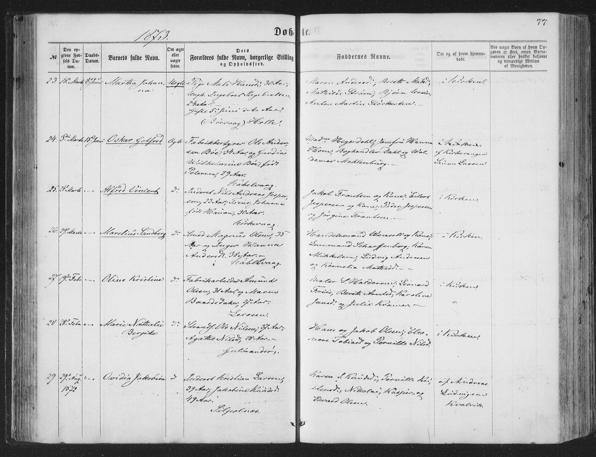 Ministerialprotokoller, klokkerbøker og fødselsregistre - Nordland, AV/SAT-A-1459/874/L1057: Parish register (official) no. 874A01, 1866-1877, p. 77