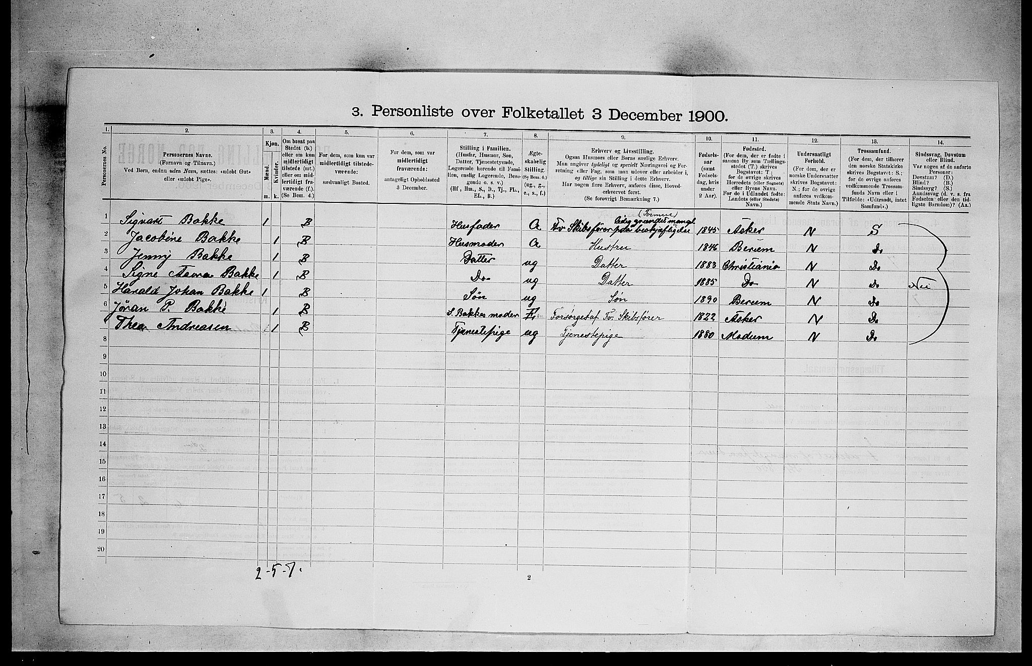 SAO, 1900 census for Kristiania, 1900, p. 3665