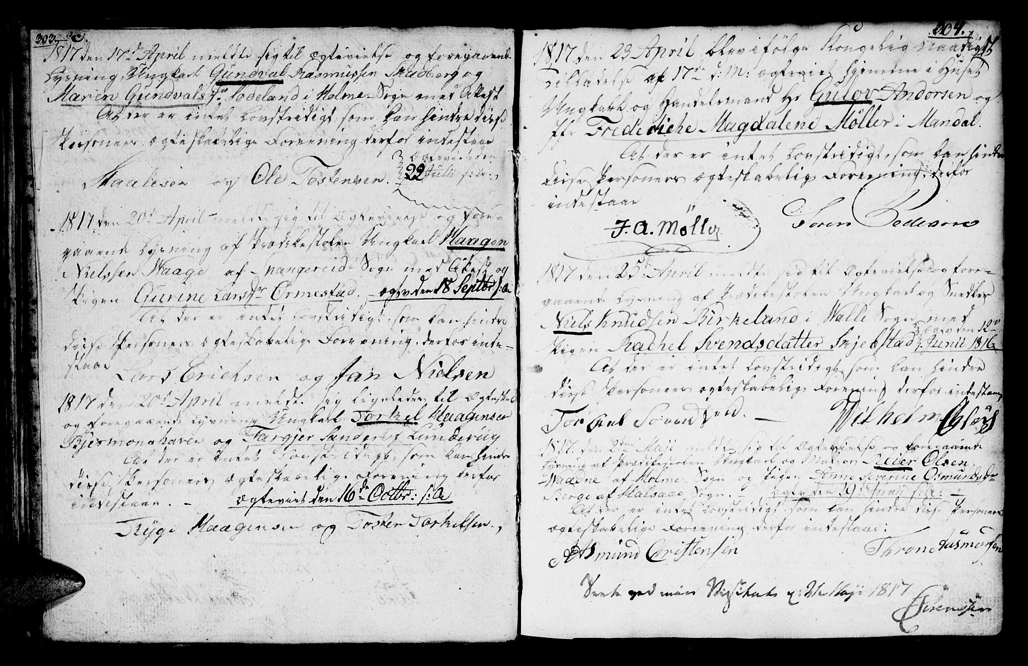 Mandal sokneprestkontor, AV/SAK-1111-0030/F/Fa/Faa/L0007: Parish register (official) no. A 7, 1783-1818, p. 303-304