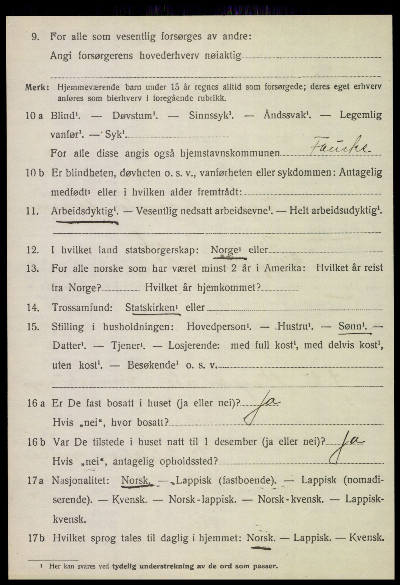 SAT, 1920 census for Fauske, 1920, p. 2909