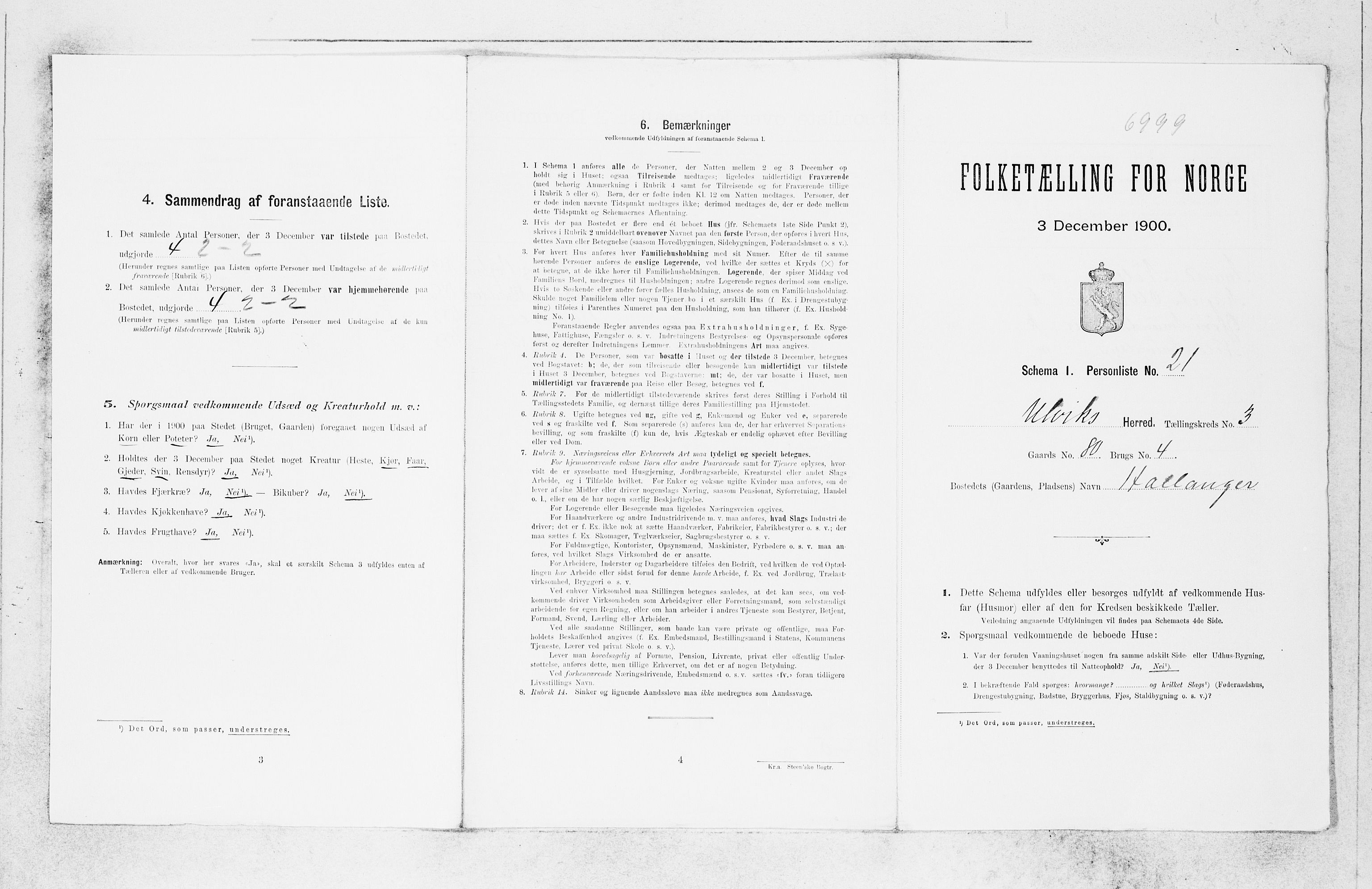 SAB, 1900 census for Ulvik, 1900, p. 515
