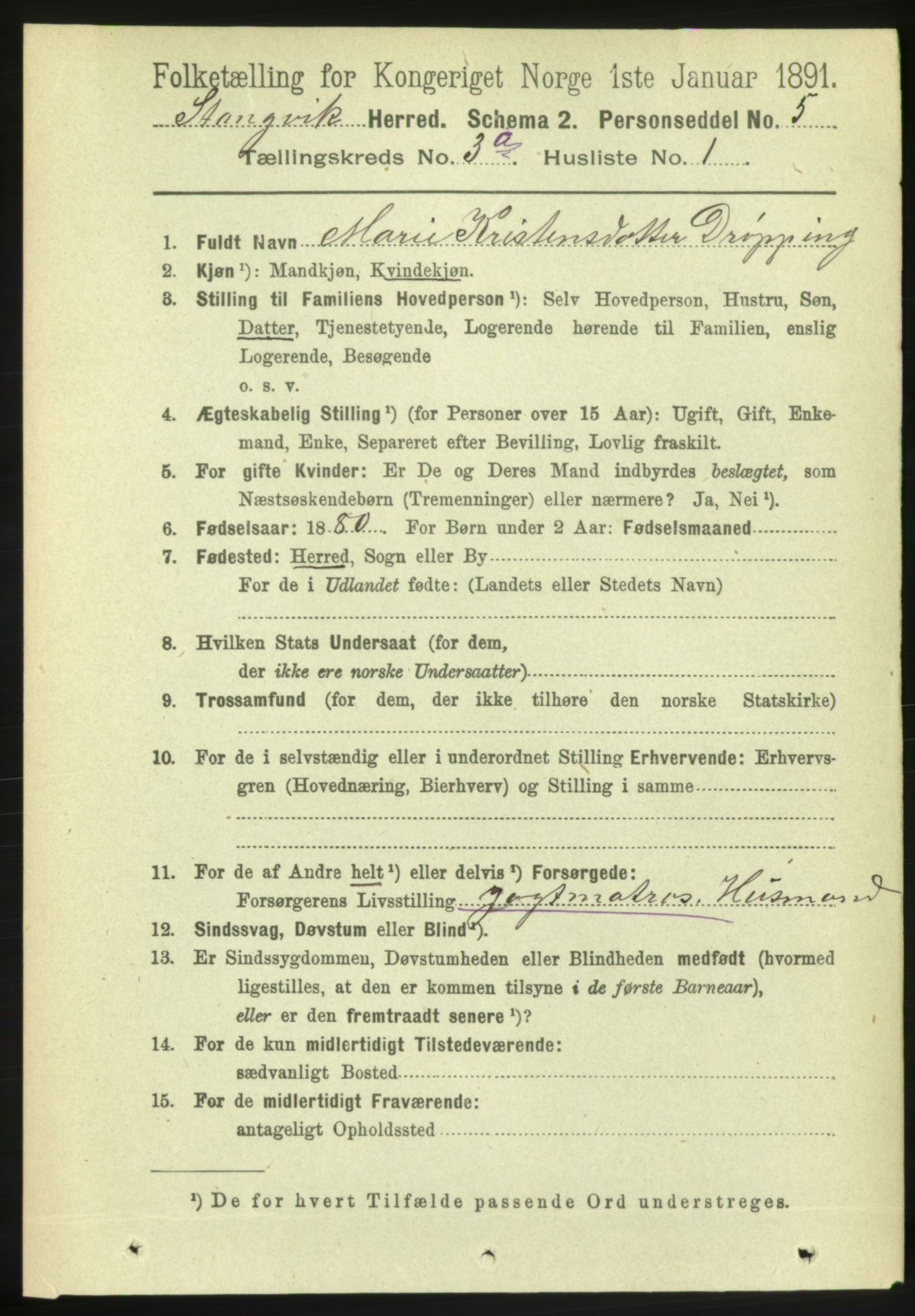 RA, 1891 census for 1564 Stangvik, 1891, p. 1210