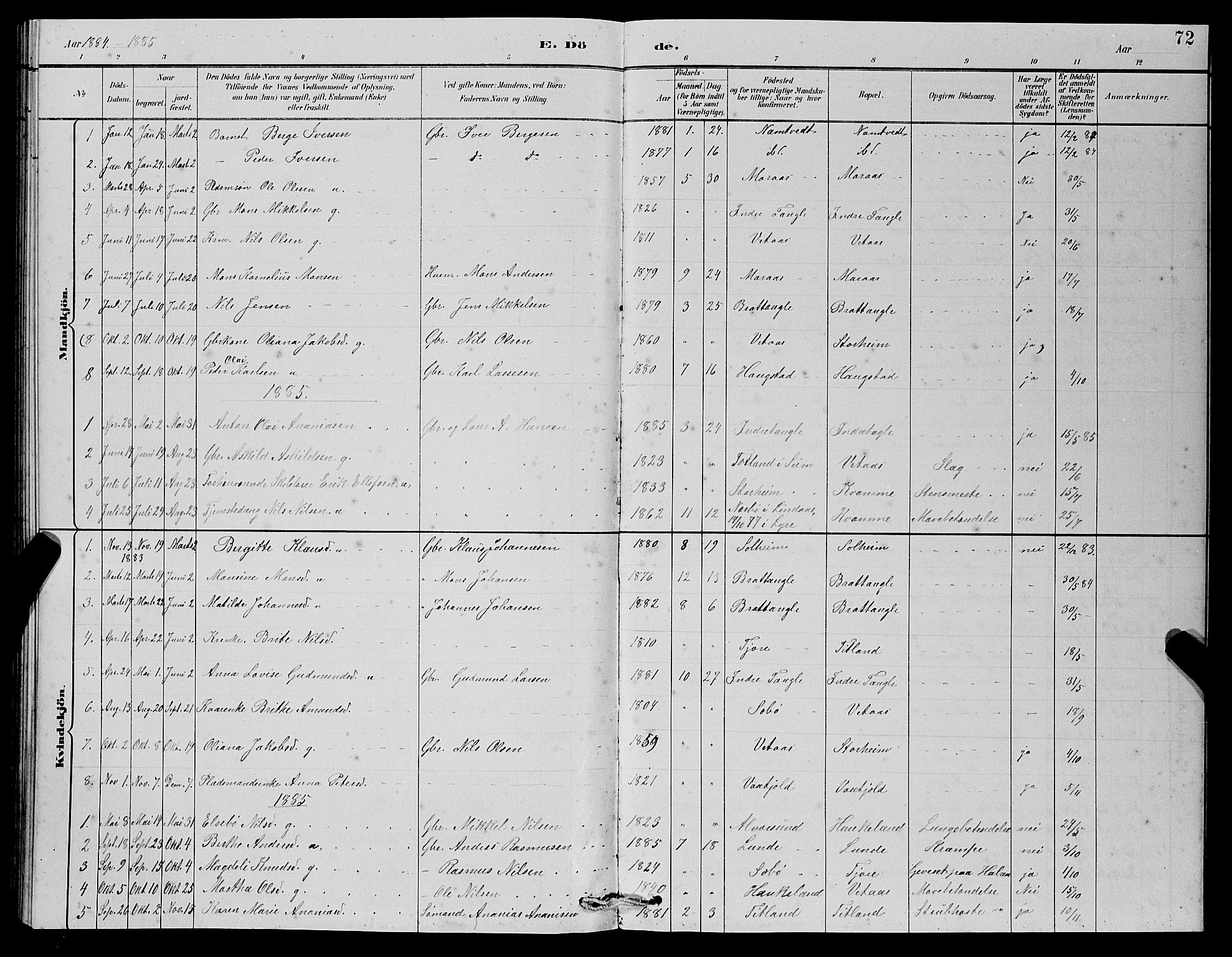 Manger sokneprestembete, SAB/A-76801/H/Hab: Parish register (copy) no. D 2, 1883-1894, p. 72