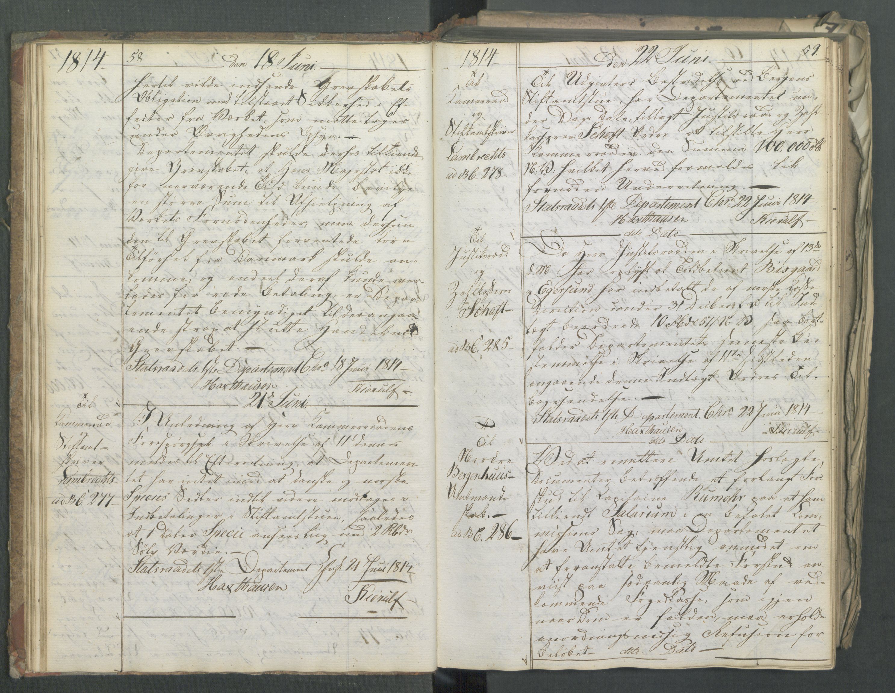 Departementene i 1814, AV/RA-S-3899/Fa/L0011: Bokholderkontoret - Kopibok, 1814, p. 58-59