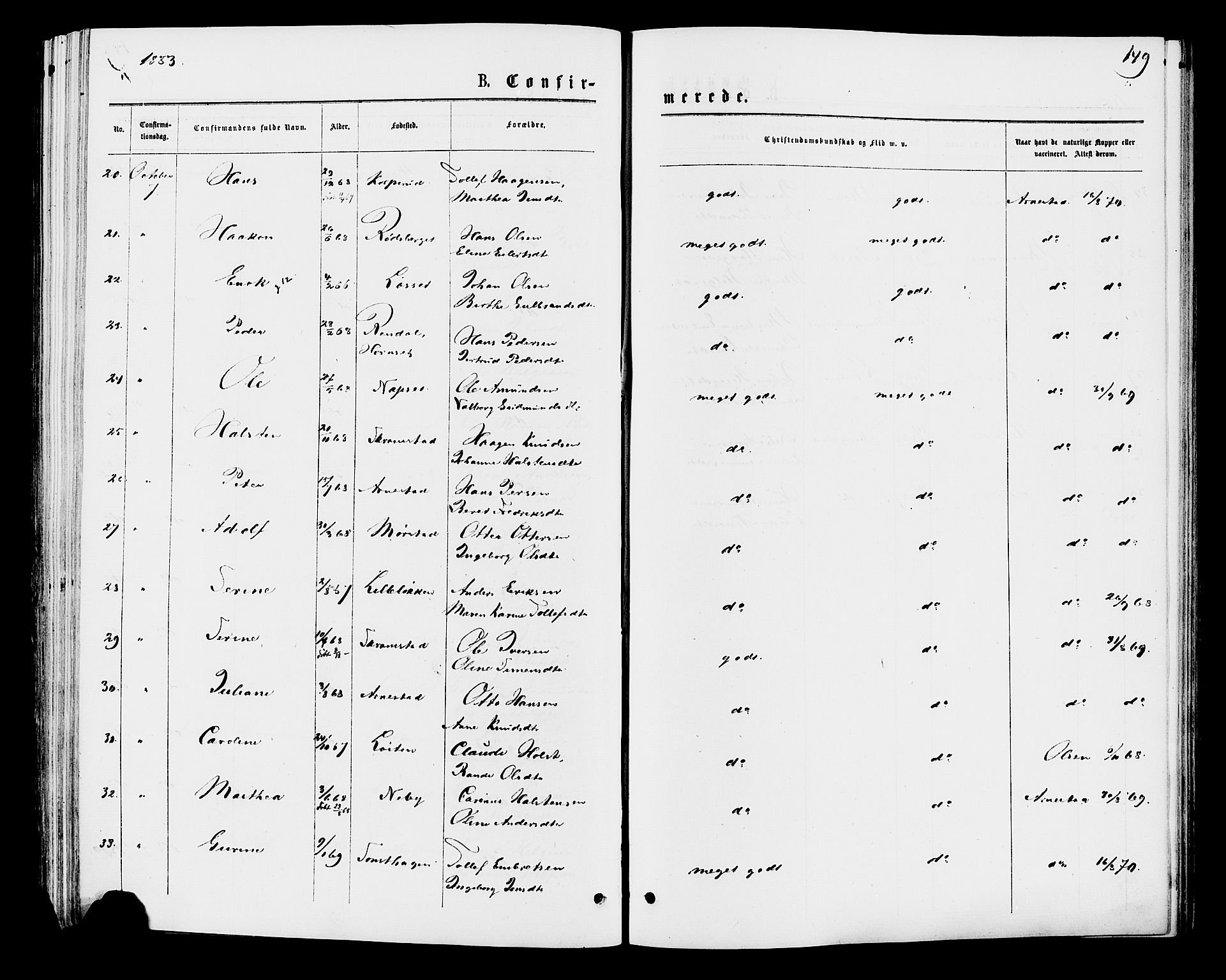 Åmot prestekontor, Hedmark, AV/SAH-PREST-056/H/Ha/Haa/L0009: Parish register (official) no. 9, 1875-1883, p. 149