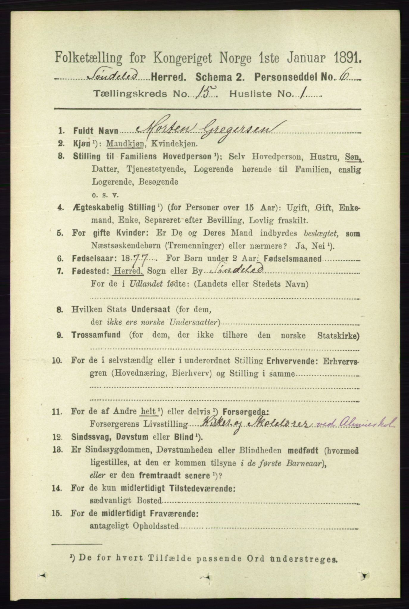 RA, 1891 census for 0913 Søndeled, 1891, p. 4333