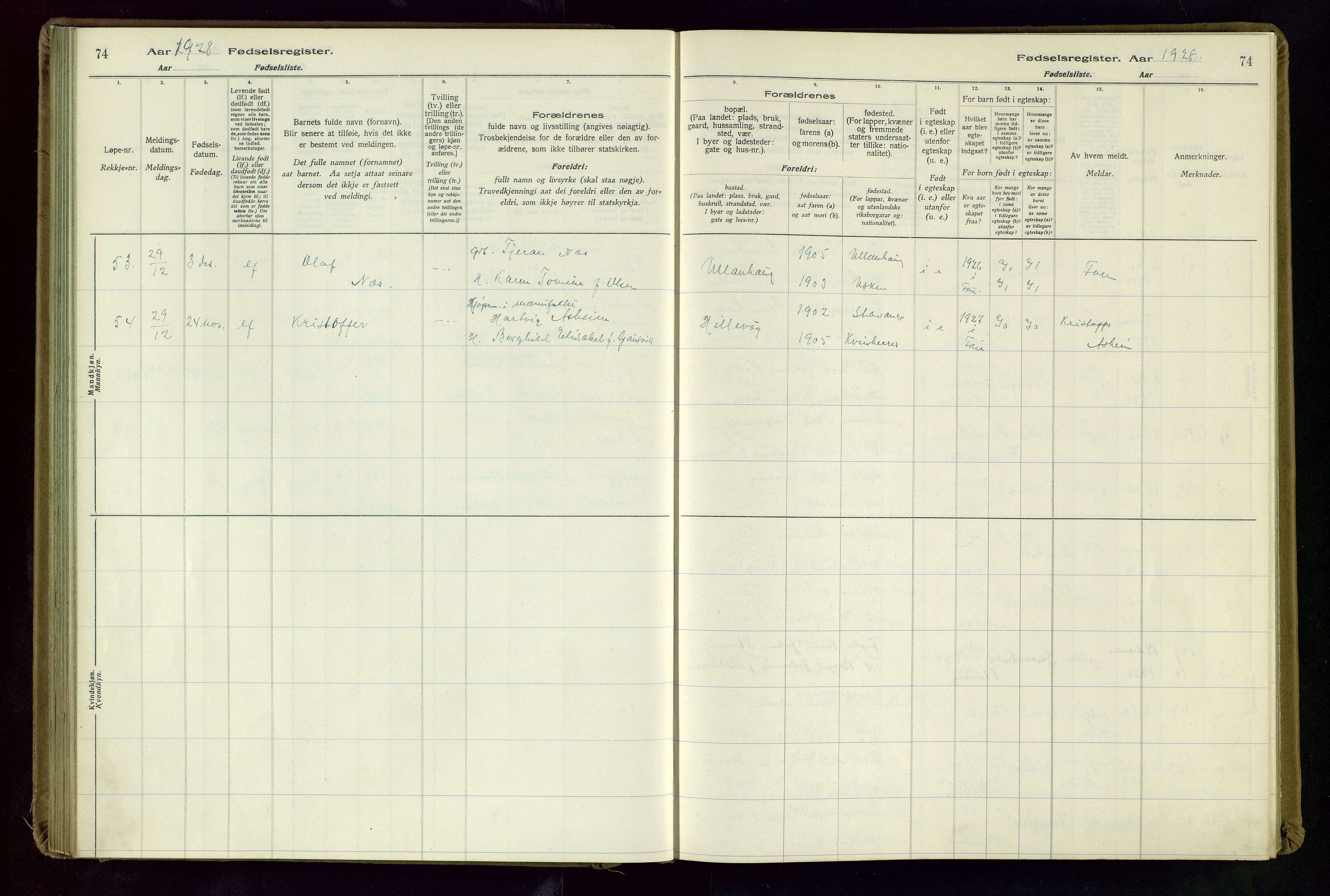 Hetland sokneprestkontor, SAST/A-101826/70/704BA/L0004: Birth register no. 4, 1923-1937, p. 74