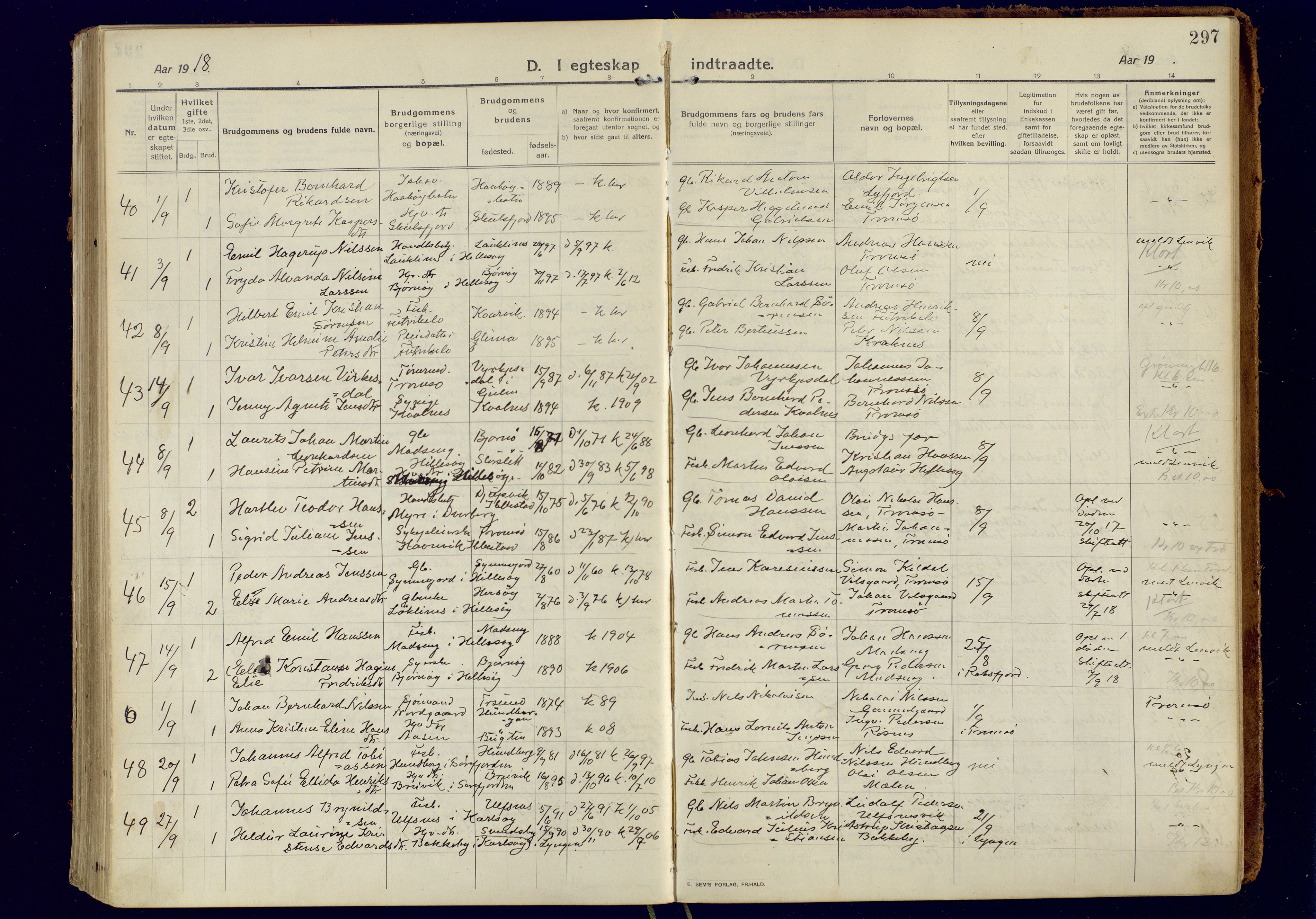 Tromsøysund sokneprestkontor, AV/SATØ-S-1304/G/Ga/L0008kirke: Parish register (official) no. 8, 1914-1922, p. 297