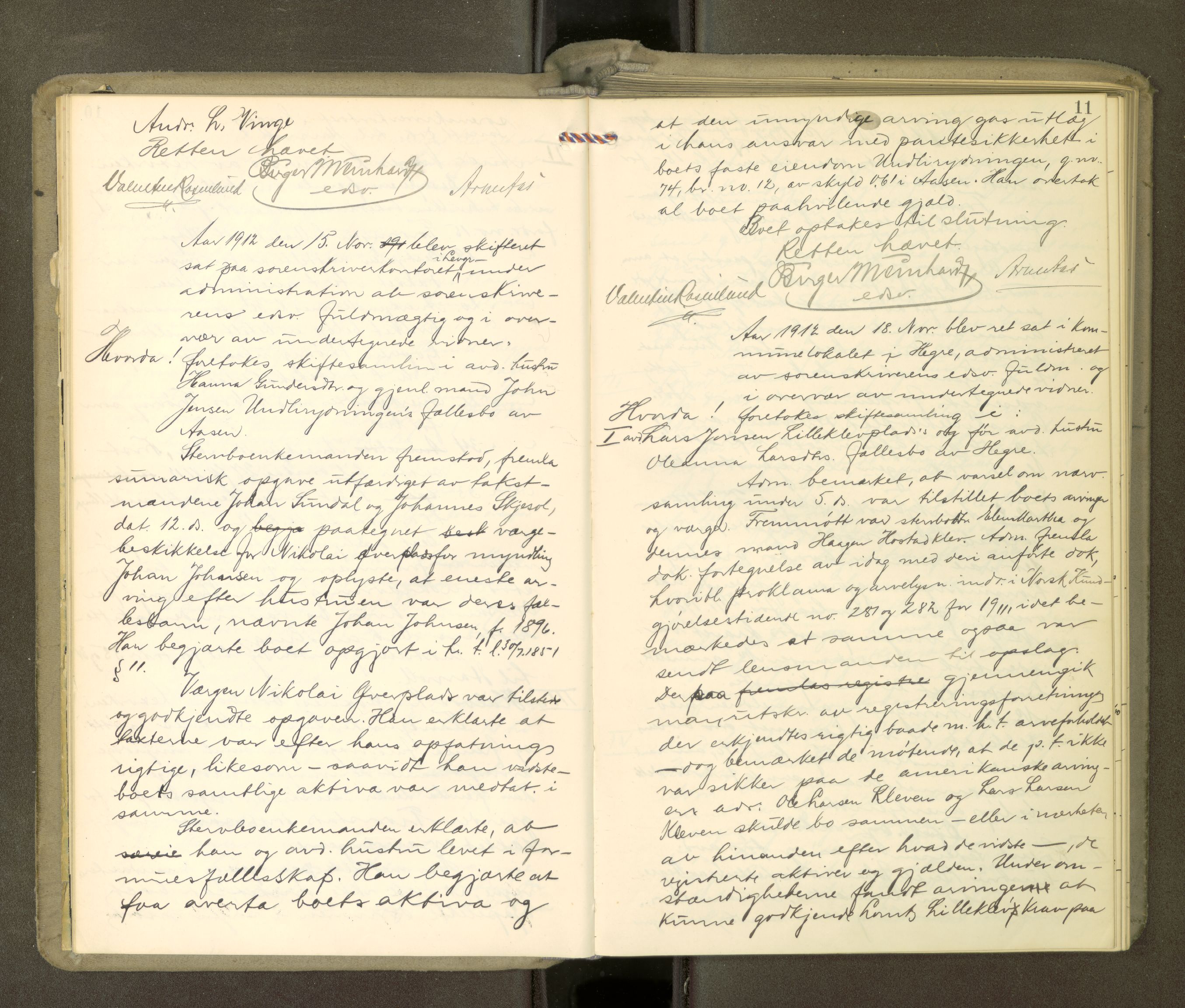 Stjør- og Verdal sorenskriveri, AV/SAT-A-4167/1/3/3B/L0012: Skifteforhandlingsprotokoll, 1912-1919, p. 11
