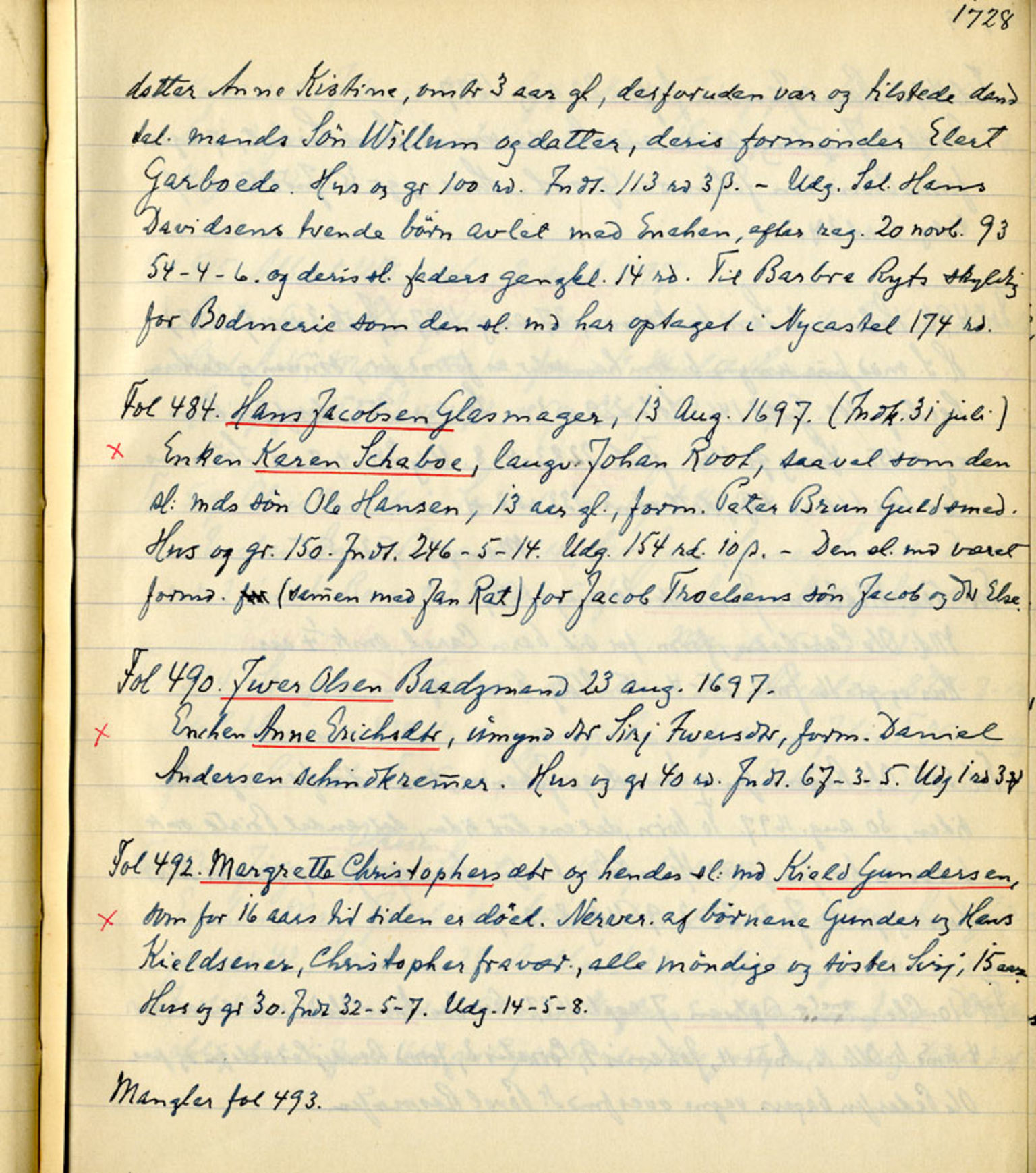 Sollied, Olaf og Thora - samlinger, AV/SAB-SAB/DA-0401/01/L0011/0002: Skifte: Utdrag av registreringsprotokoll / 97 Skifte: utdrag av registreringsprotokoll, 1696-1722, p. 1728
