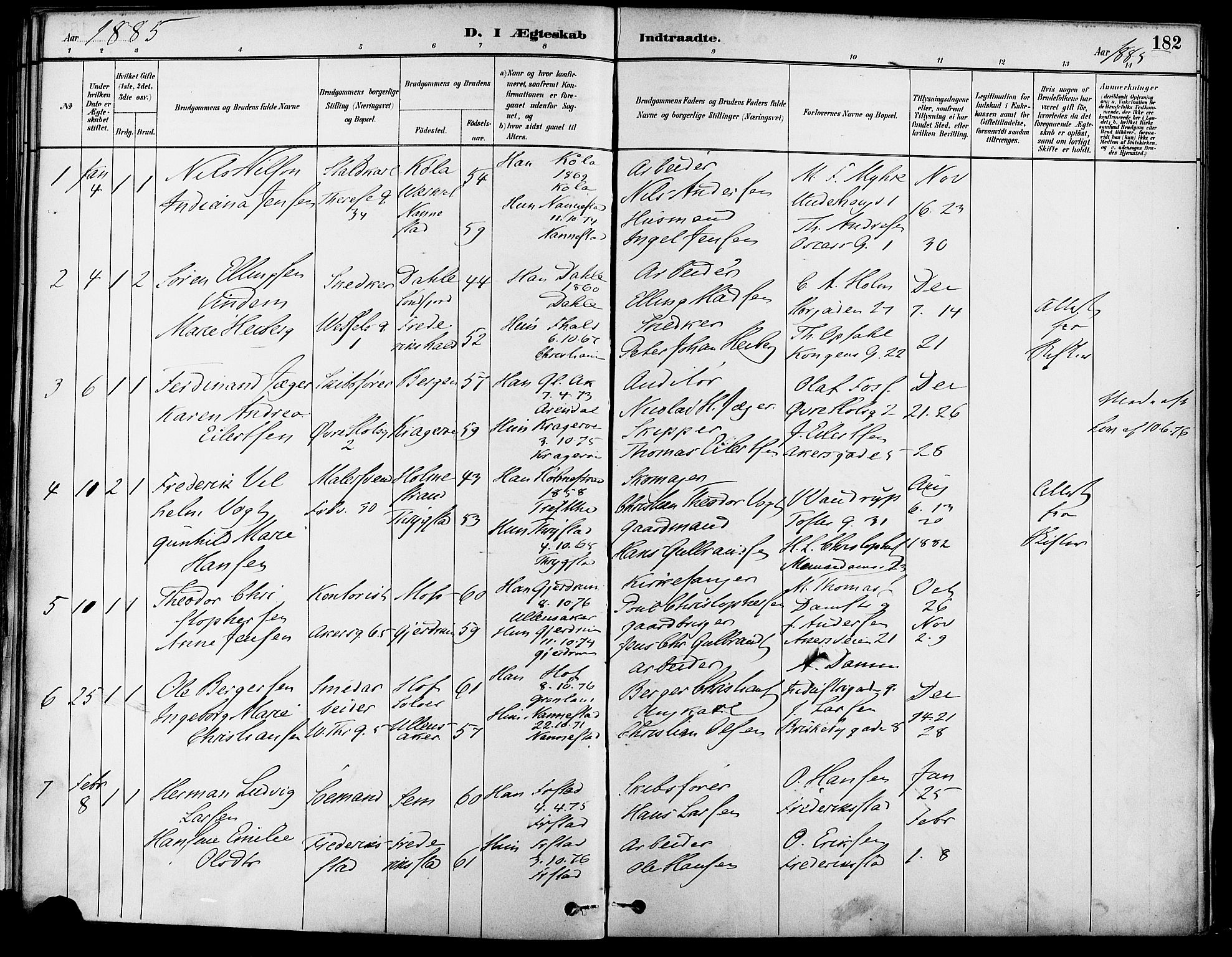 Gamle Aker prestekontor Kirkebøker, SAO/A-10617a/F/L0007: Parish register (official) no. 7, 1882-1890, p. 182