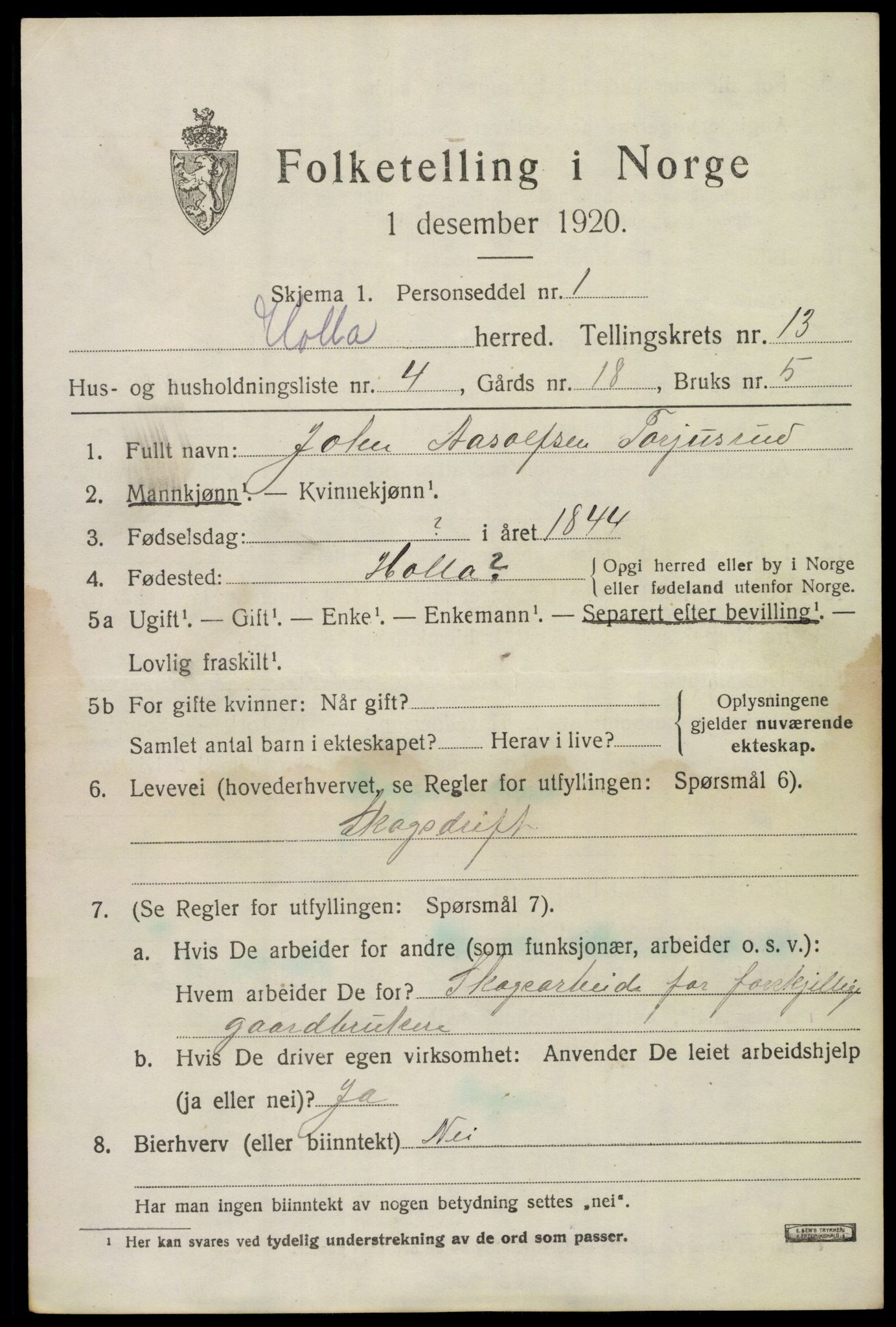 SAKO, 1920 census for Holla, 1920, p. 7963