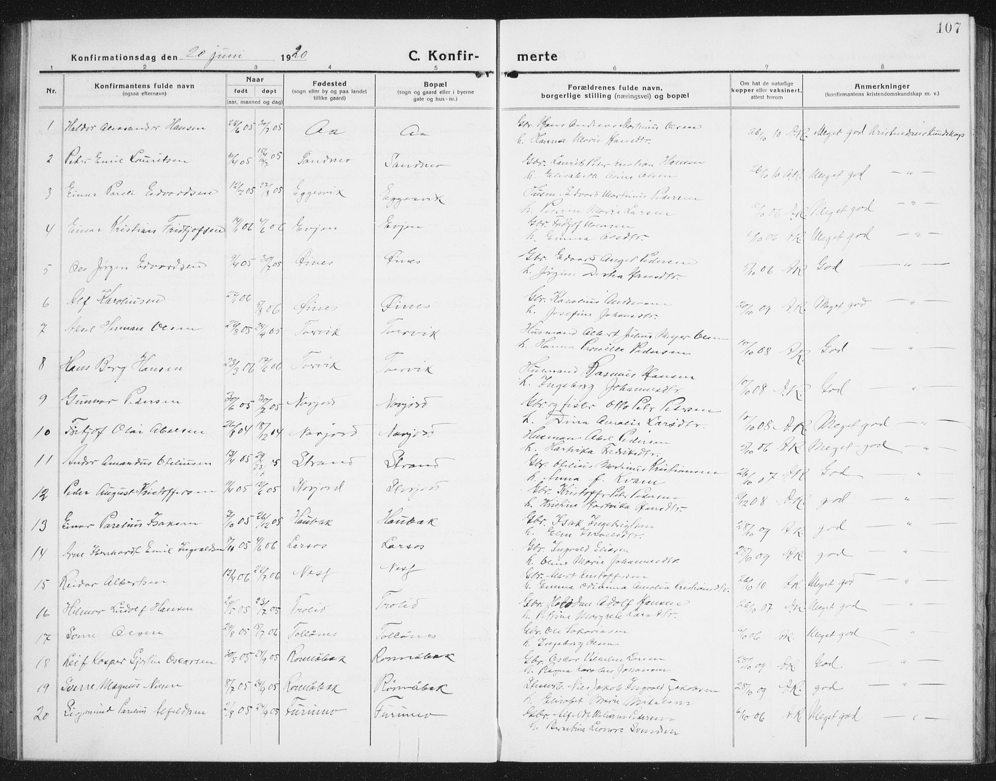 Ministerialprotokoller, klokkerbøker og fødselsregistre - Nordland, AV/SAT-A-1459/846/L0656: Parish register (copy) no. 846C06, 1917-1936, p. 107