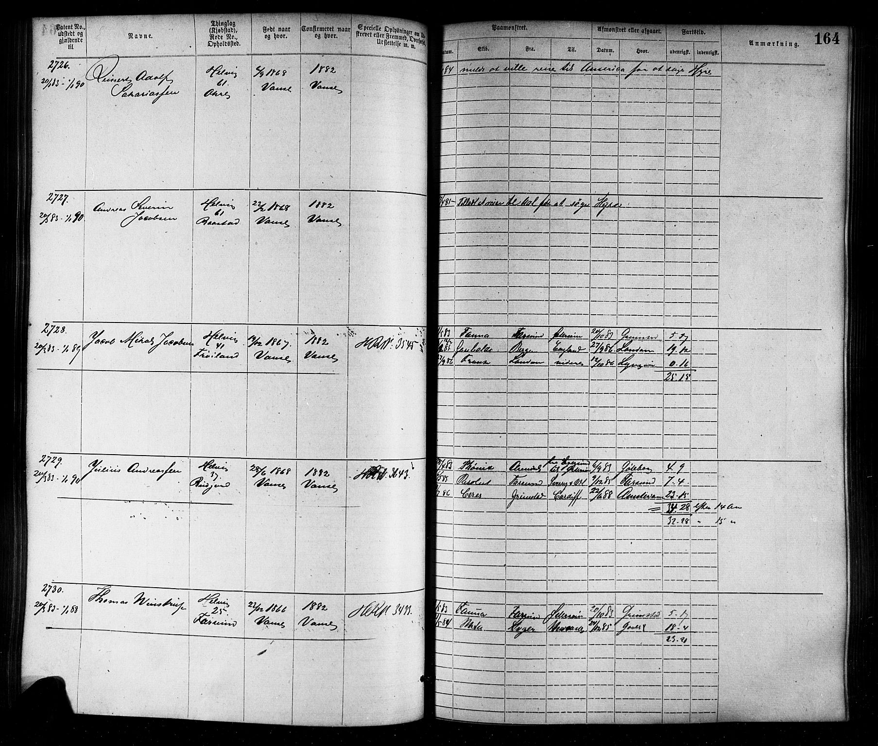 Farsund mønstringskrets, AV/SAK-2031-0017/F/Fa/L0006: Annotasjonsrulle nr 1911-3805 med register, Z-3, 1877-1894, p. 194