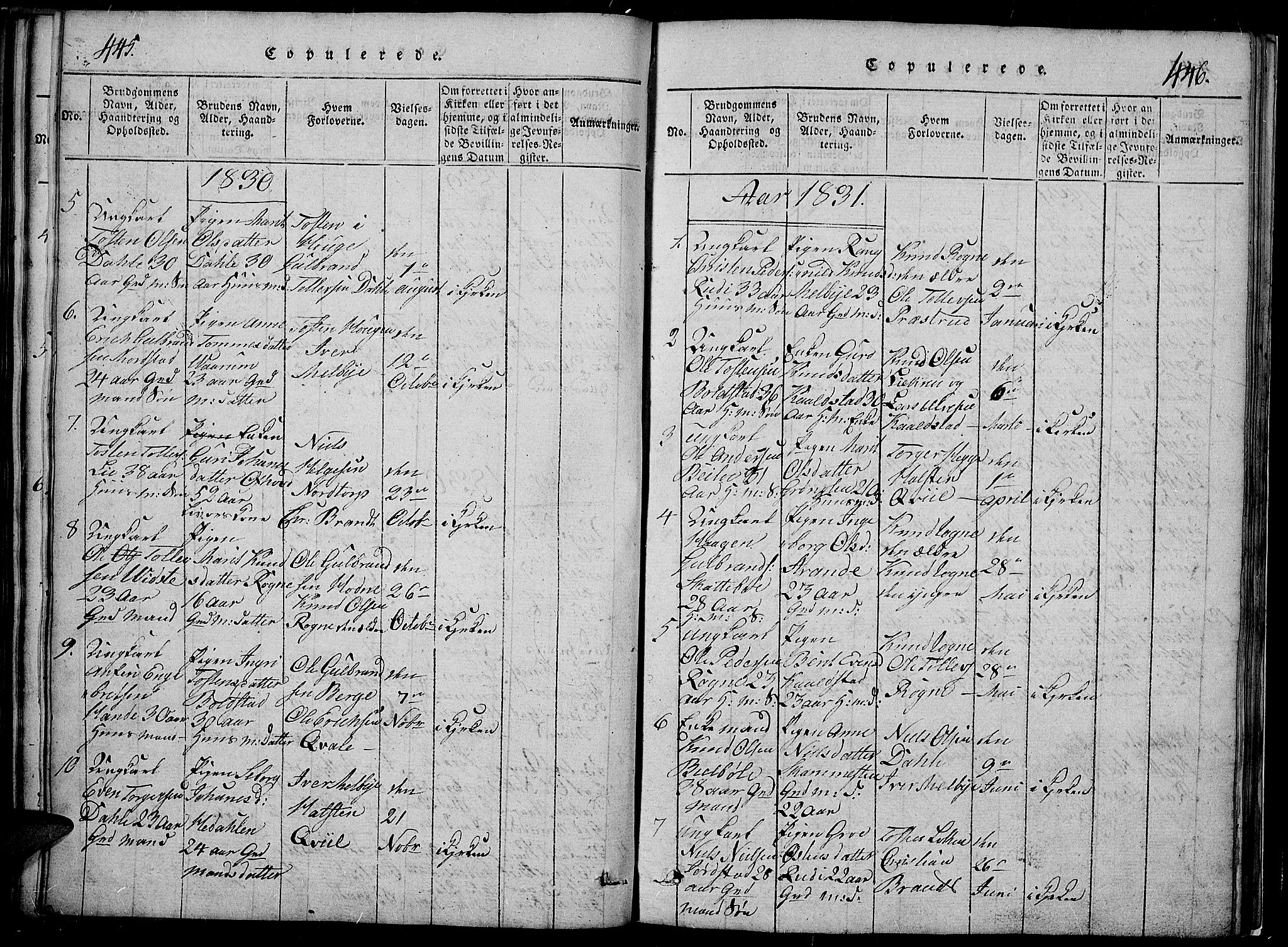 Slidre prestekontor, SAH/PREST-134/H/Ha/Hab/L0002: Parish register (copy) no. 2, 1814-1839, p. 445-446