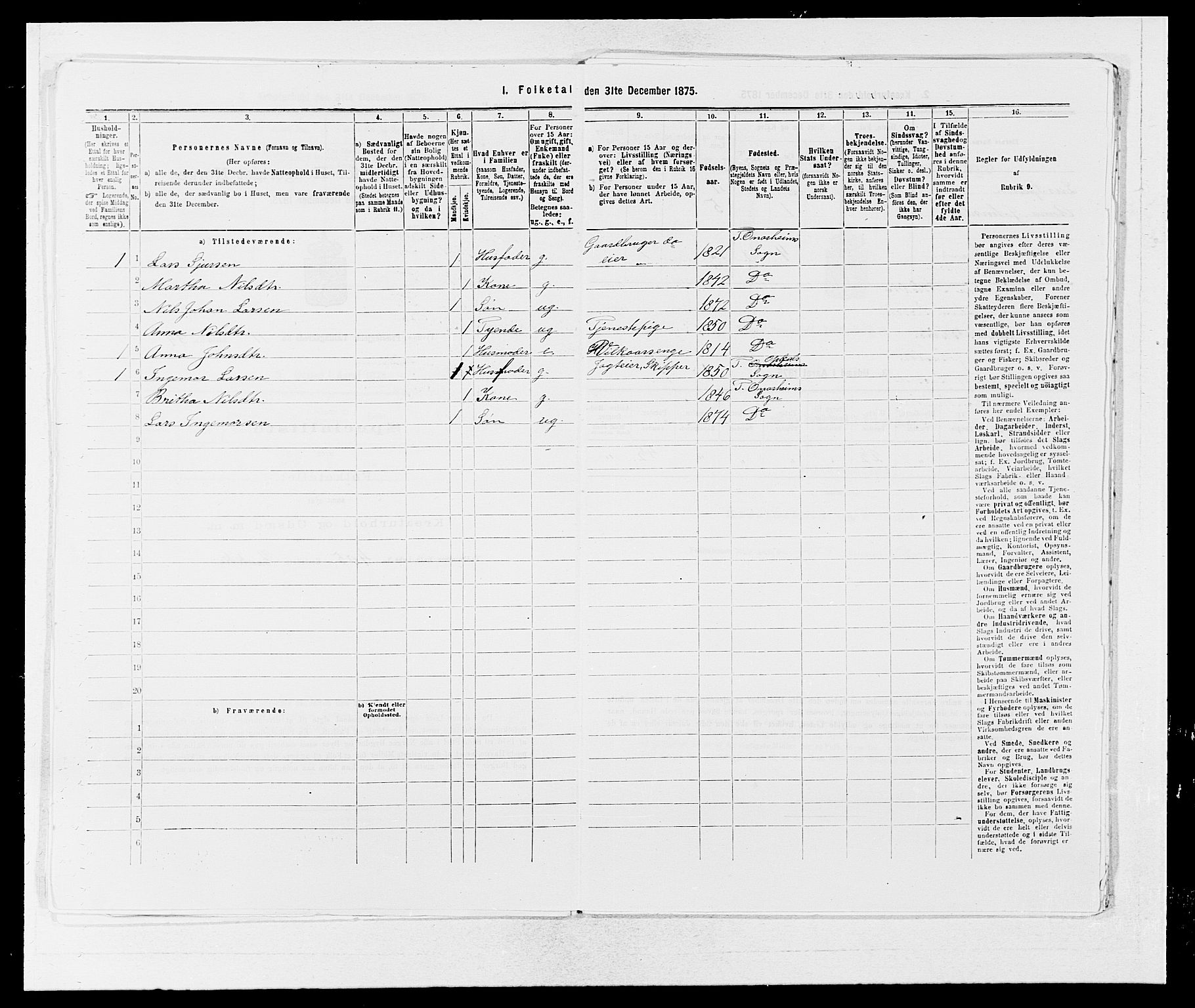 SAB, 1875 census for 1223P Tysnes, 1875, p. 1349