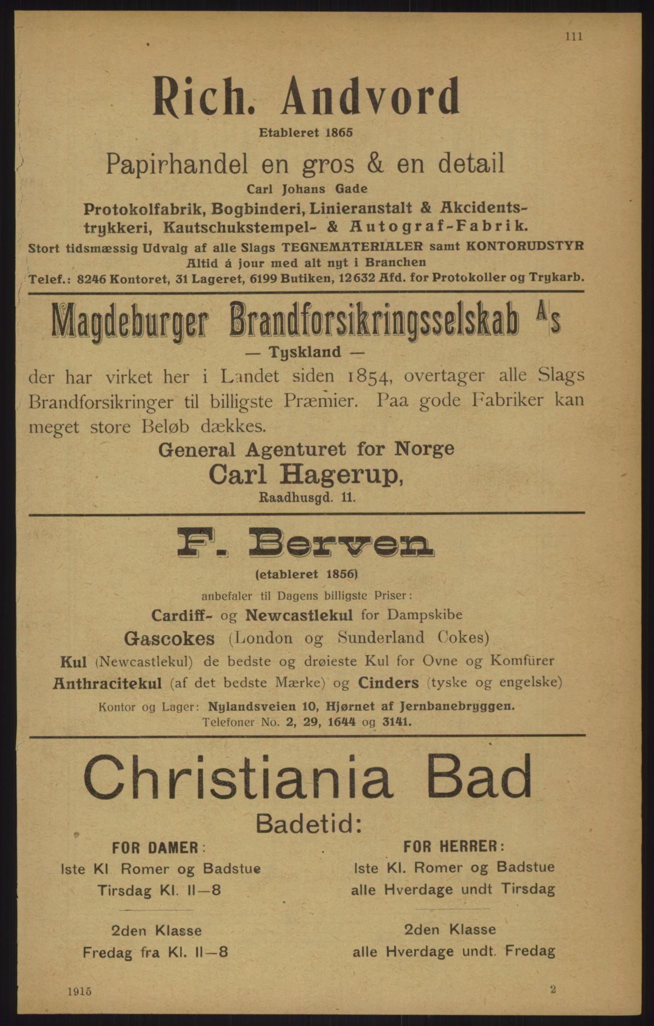 Kristiania/Oslo adressebok, PUBL/-, 1915, p. 111