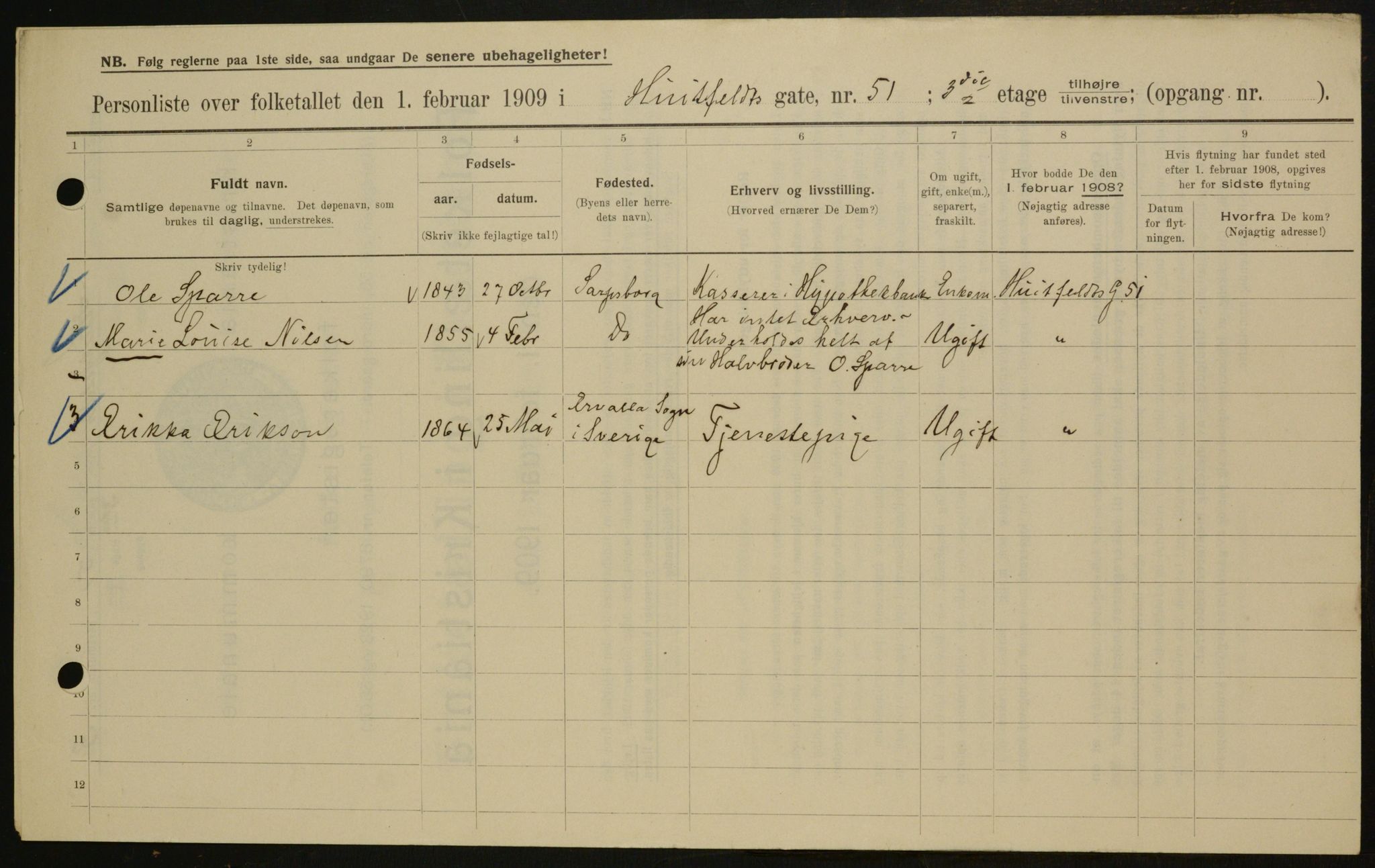 OBA, Municipal Census 1909 for Kristiania, 1909, p. 38351