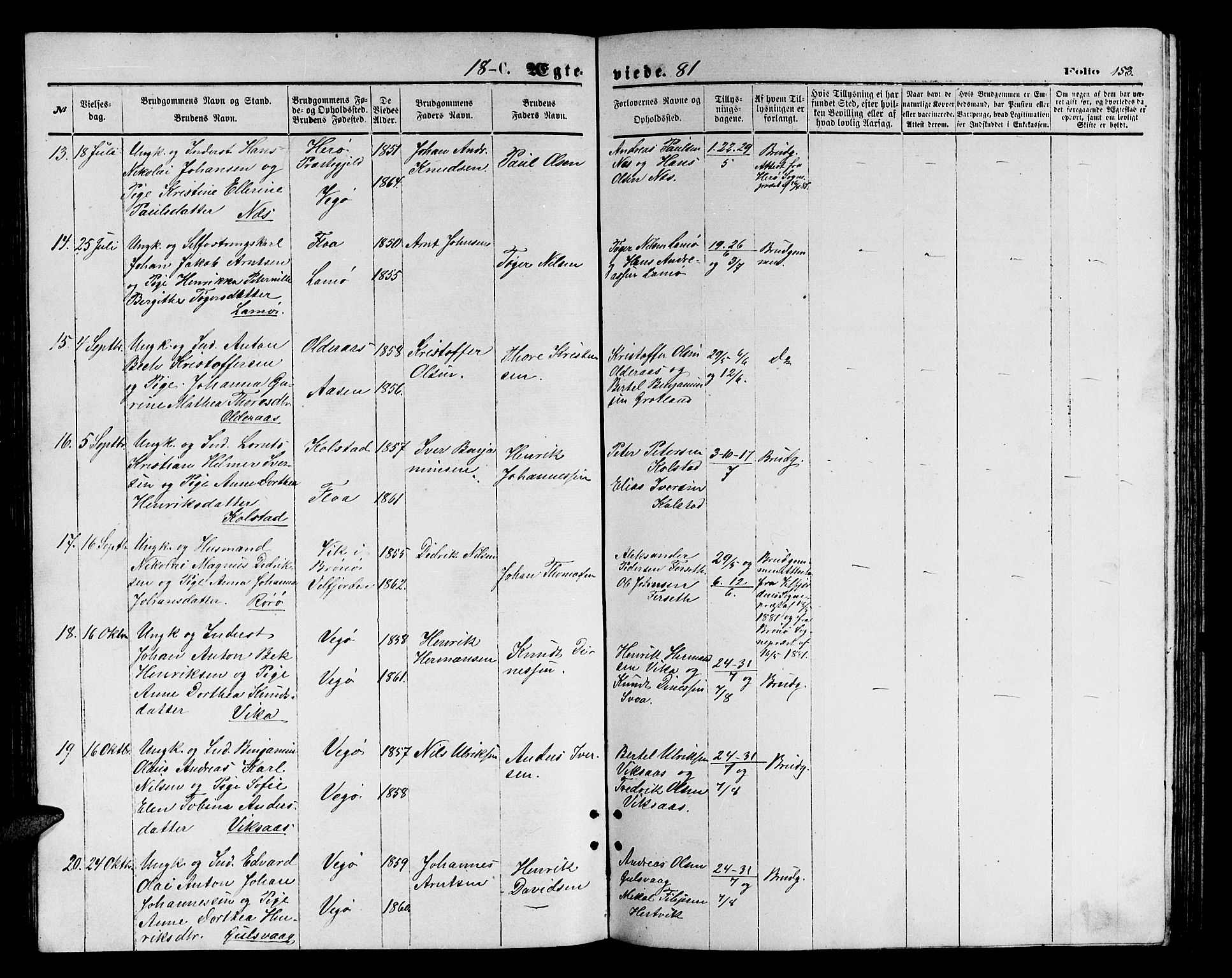 Ministerialprotokoller, klokkerbøker og fødselsregistre - Nordland, AV/SAT-A-1459/816/L0252: Parish register (copy) no. 816C02, 1871-1885, p. 153