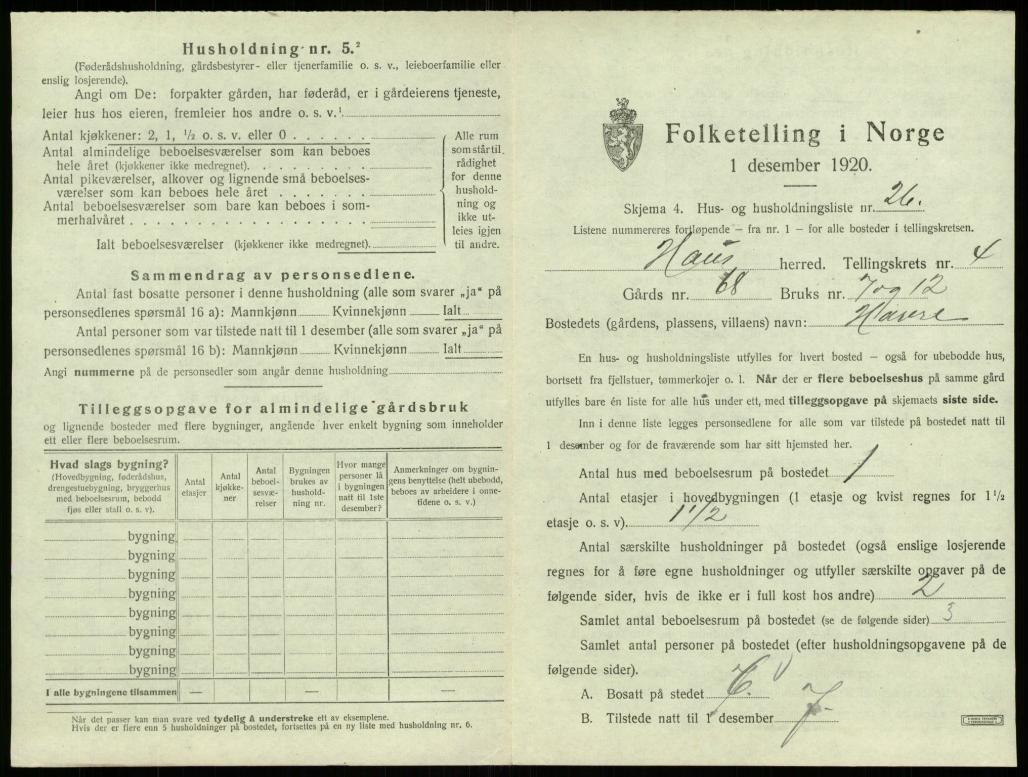 SAB, 1920 census for Haus, 1920, p. 306