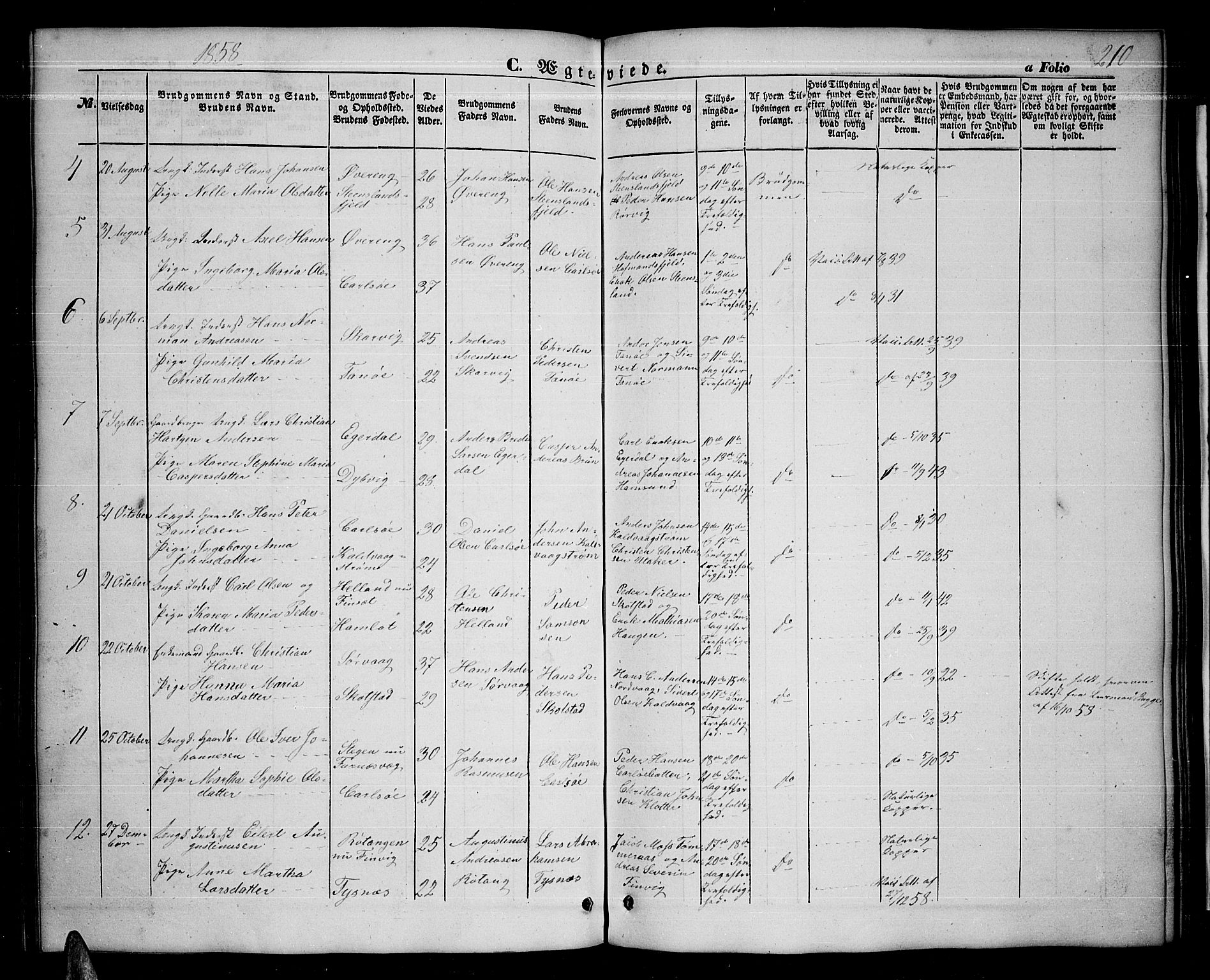 Ministerialprotokoller, klokkerbøker og fødselsregistre - Nordland, AV/SAT-A-1459/859/L0857: Parish register (copy) no. 859C03, 1854-1873, p. 210