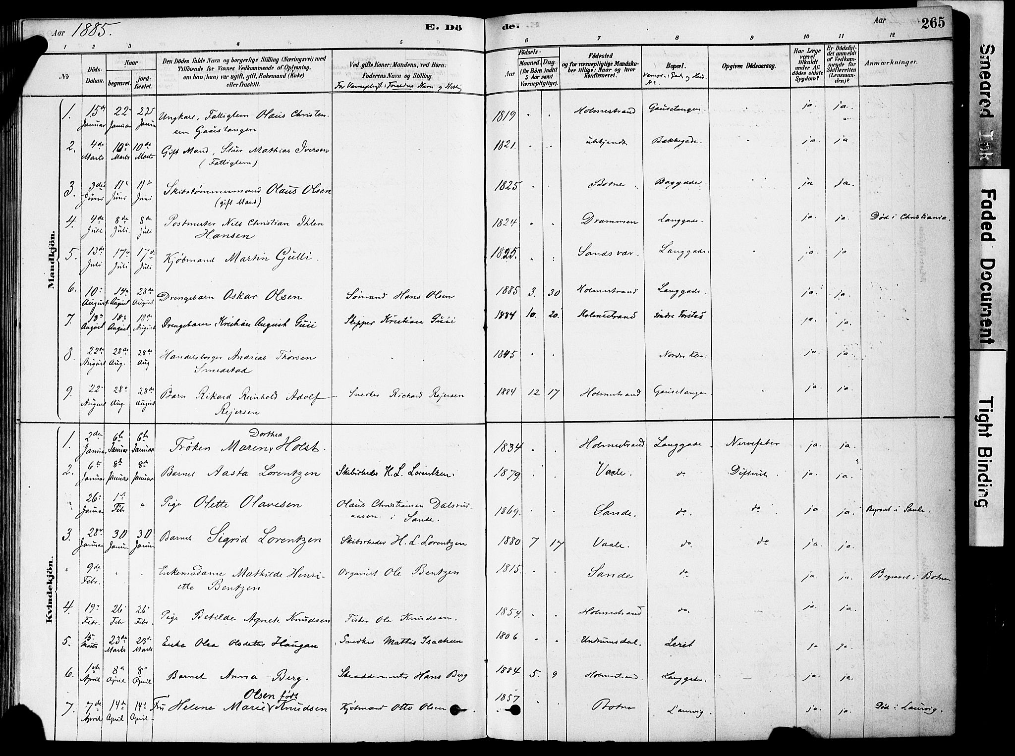 Holmestrand kirkebøker, SAKO/A-346/F/Fa/L0004: Parish register (official) no. 4, 1880-1901, p. 265