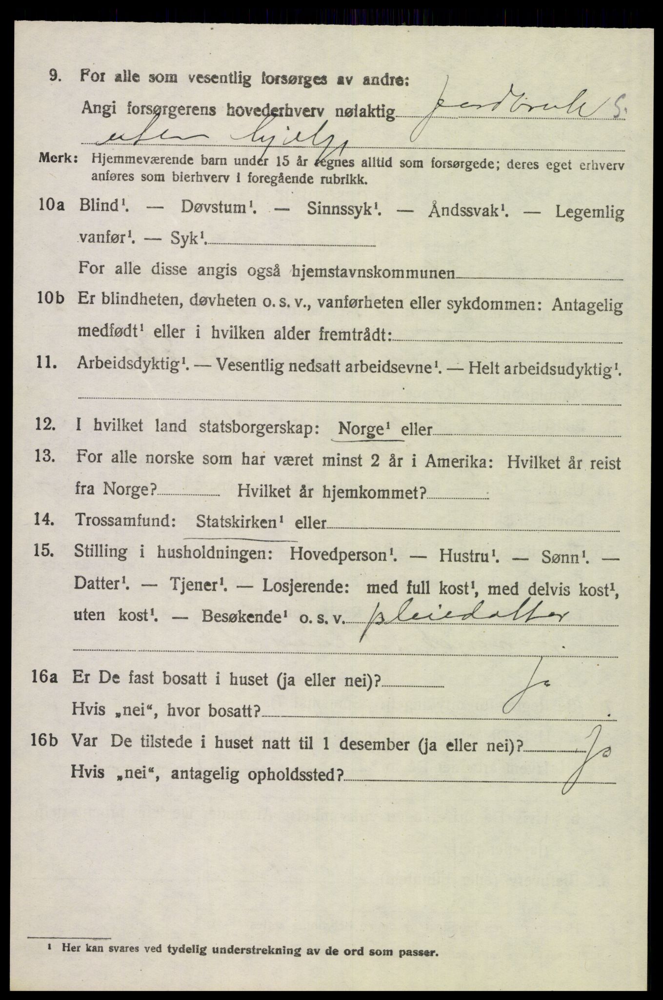 SAH, 1920 census for Tynset, 1920, p. 9197