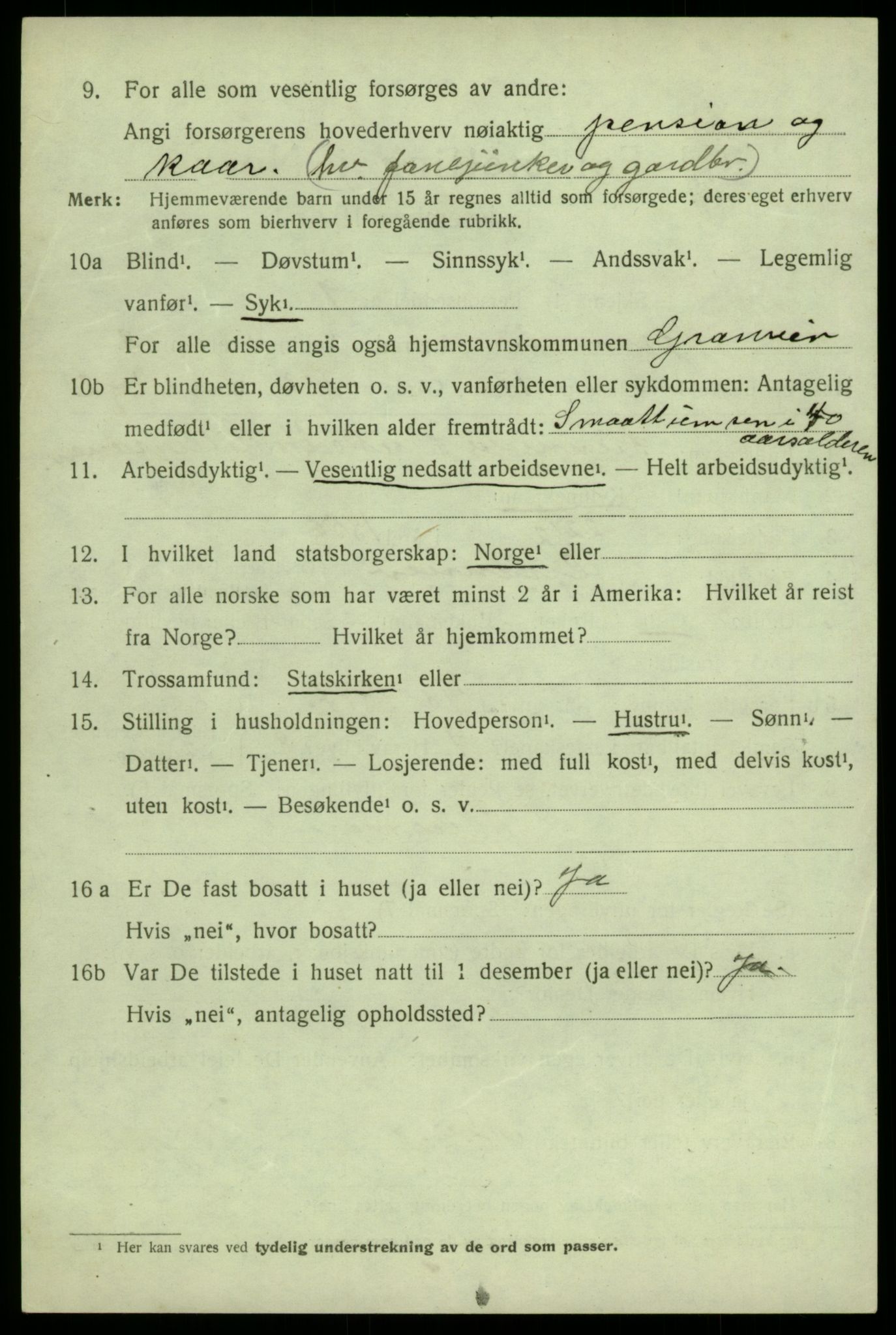 SAB, 1920 census for Granvin, 1920, p. 1331