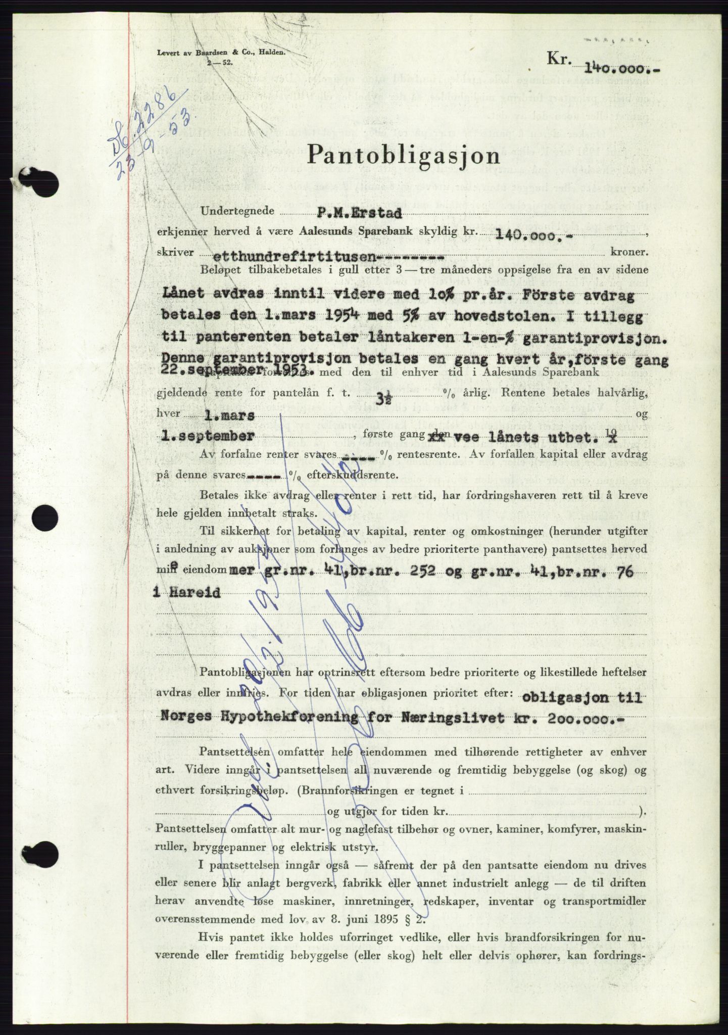 Søre Sunnmøre sorenskriveri, AV/SAT-A-4122/1/2/2C/L0124: Mortgage book no. 12B, 1953-1954, Diary no: : 2286/1953