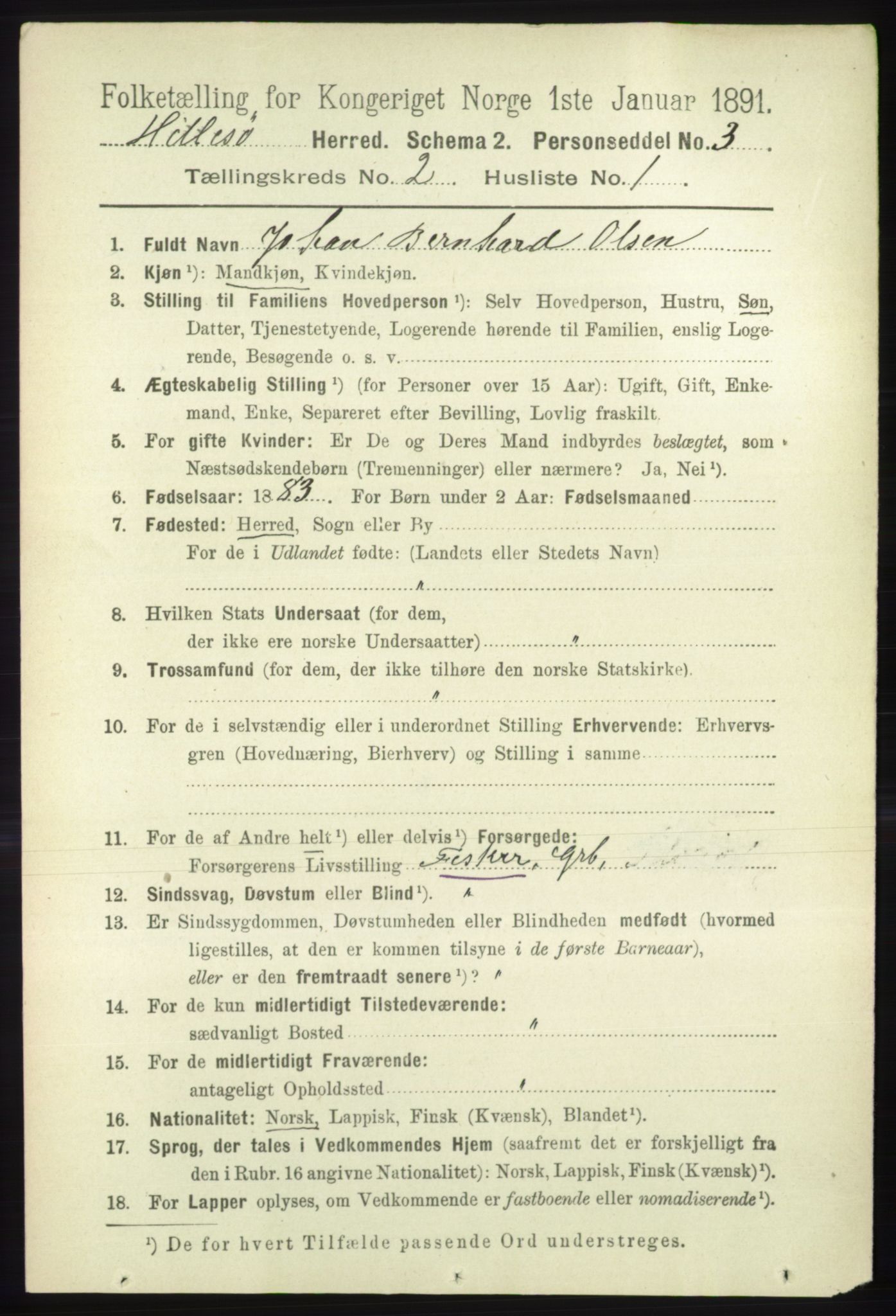 RA, 1891 census for 1930 Hillesøy, 1891, p. 631