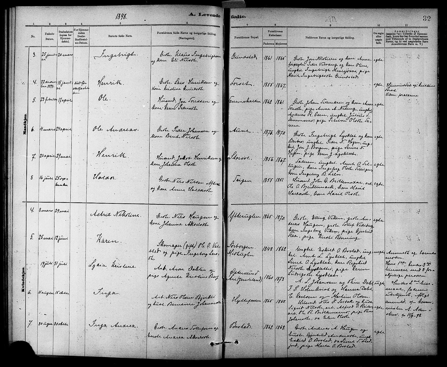 Ministerialprotokoller, klokkerbøker og fødselsregistre - Sør-Trøndelag, SAT/A-1456/618/L0452: Parish register (copy) no. 618C03, 1884-1906, p. 32