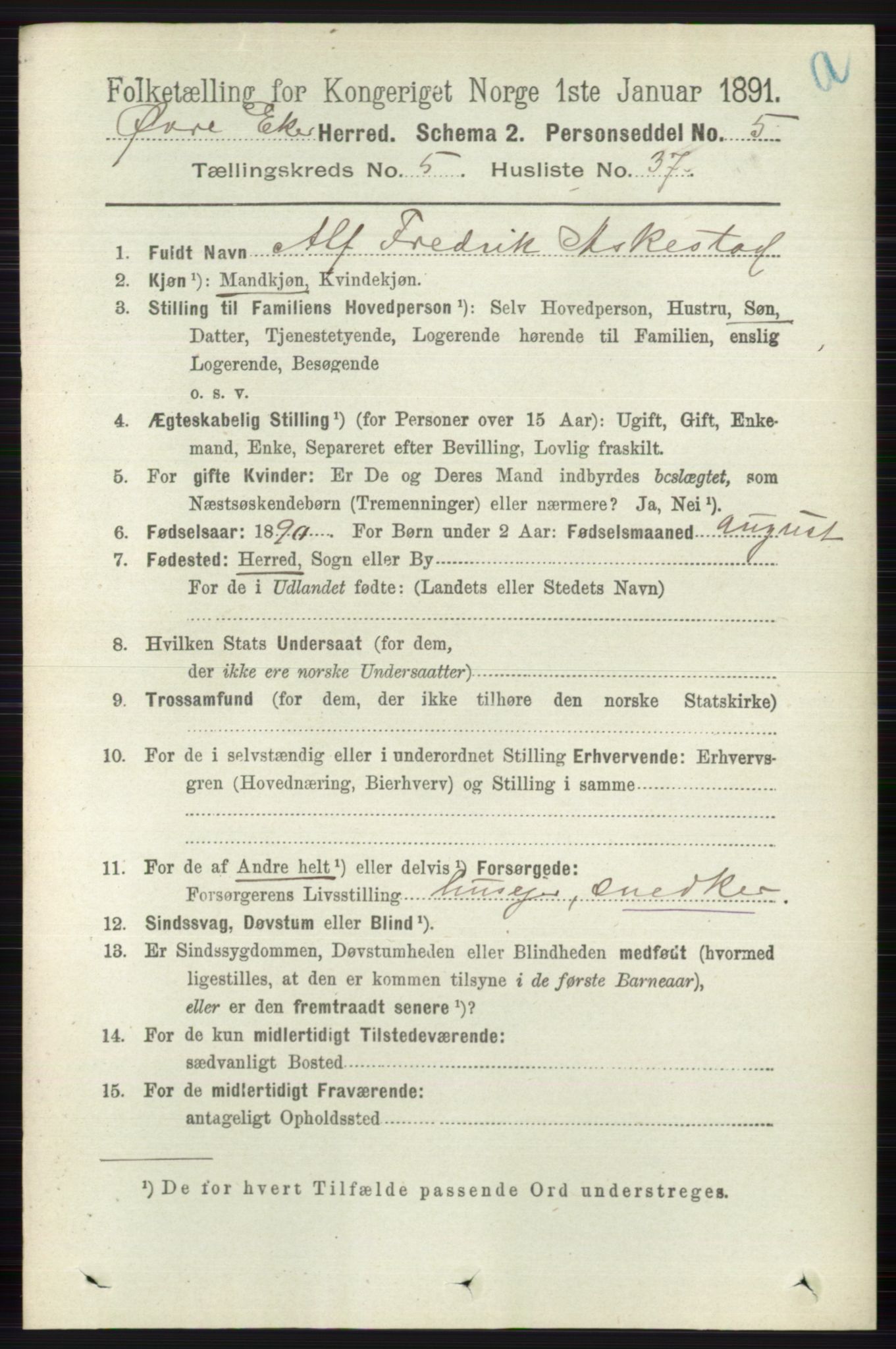 RA, 1891 census for 0624 Øvre Eiker, 1891, p. 2038