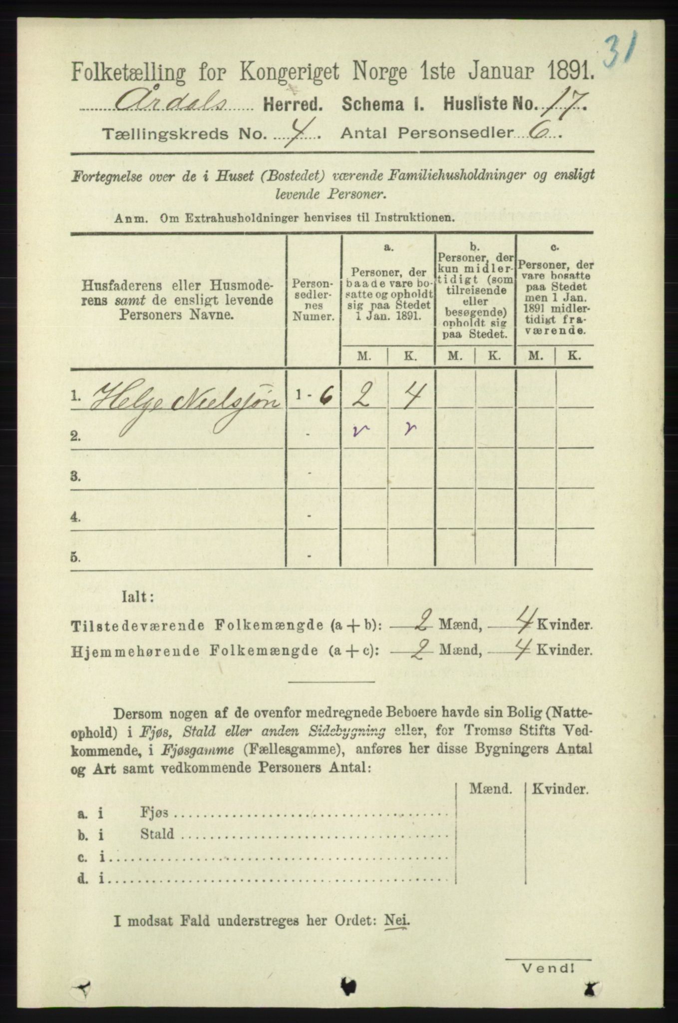 RA, 1891 census for 1131 Årdal, 1891, p. 1087