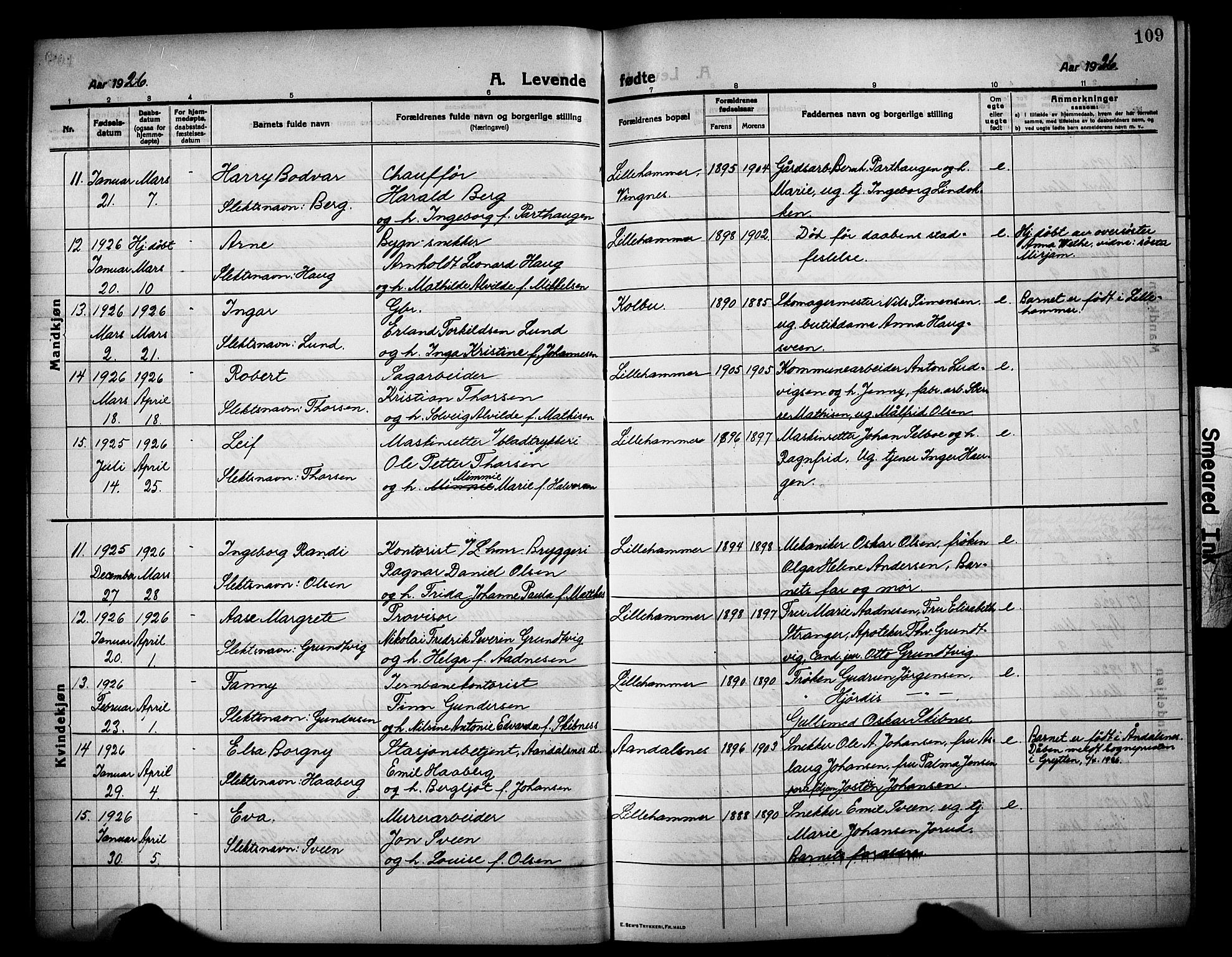 Lillehammer prestekontor, SAH/PREST-088/H/Ha/Hab/L0002: Parish register (copy) no. 2, 1913-1929, p. 109