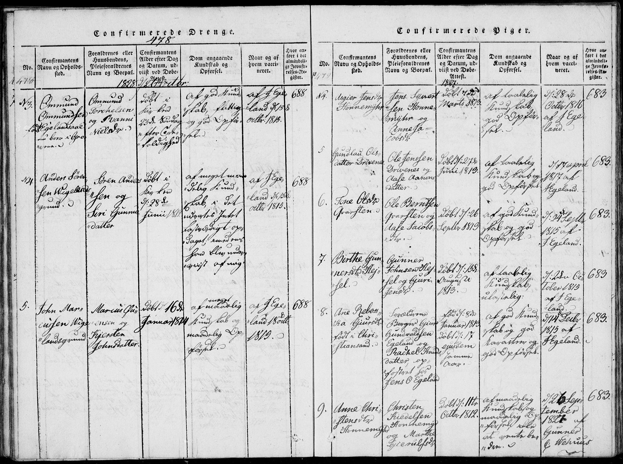 Vennesla sokneprestkontor, SAK/1111-0045/Fa/Fab/L0003: Parish register (official) no. A 3, 1820-1834, p. 478-479