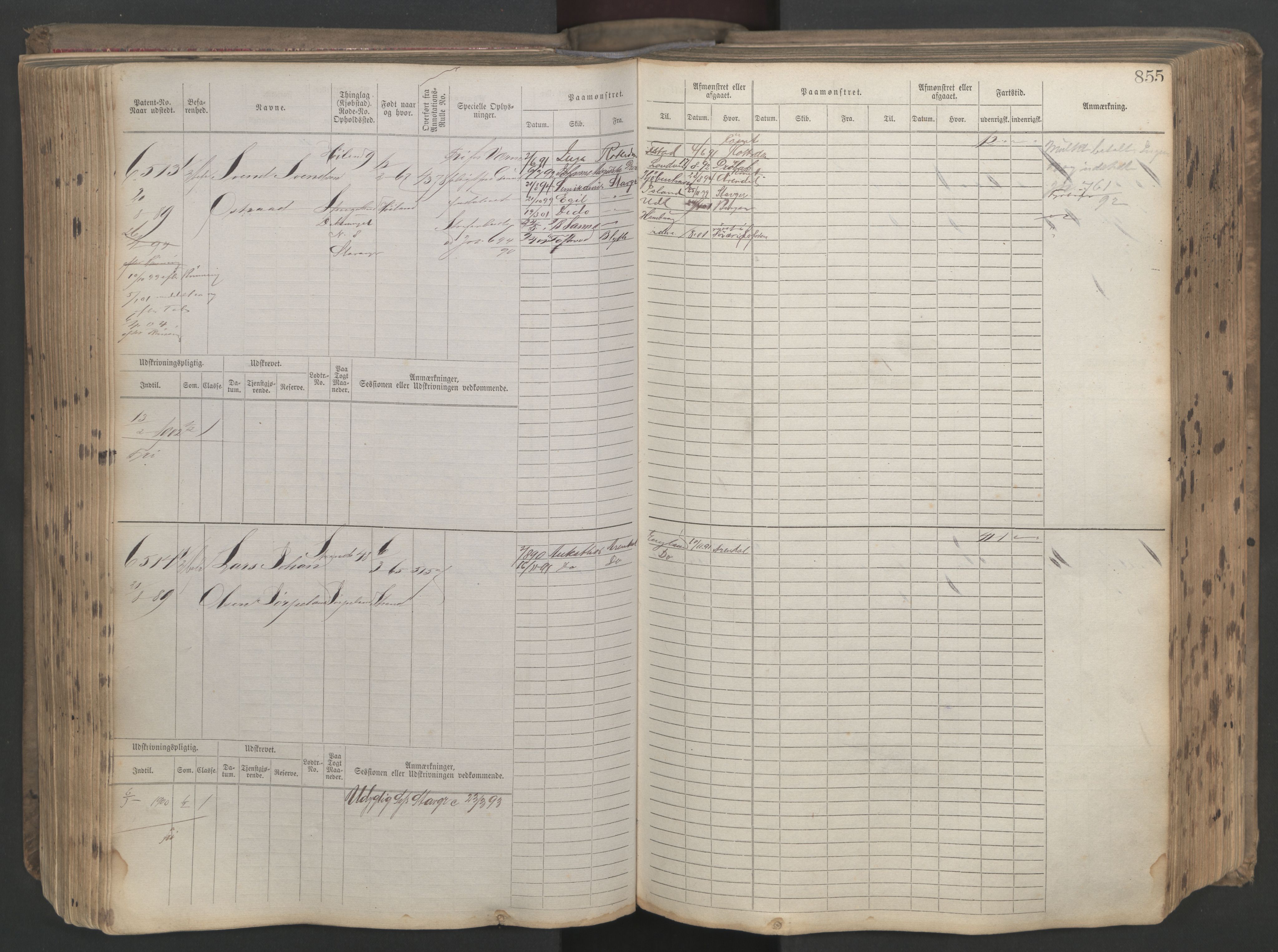 Stavanger sjømannskontor, AV/SAST-A-102006/F/Fb/Fbb/L0021: Sjøfartshovedrulle patnentnr. 6005-7204 (dublett), 1887, p. 259