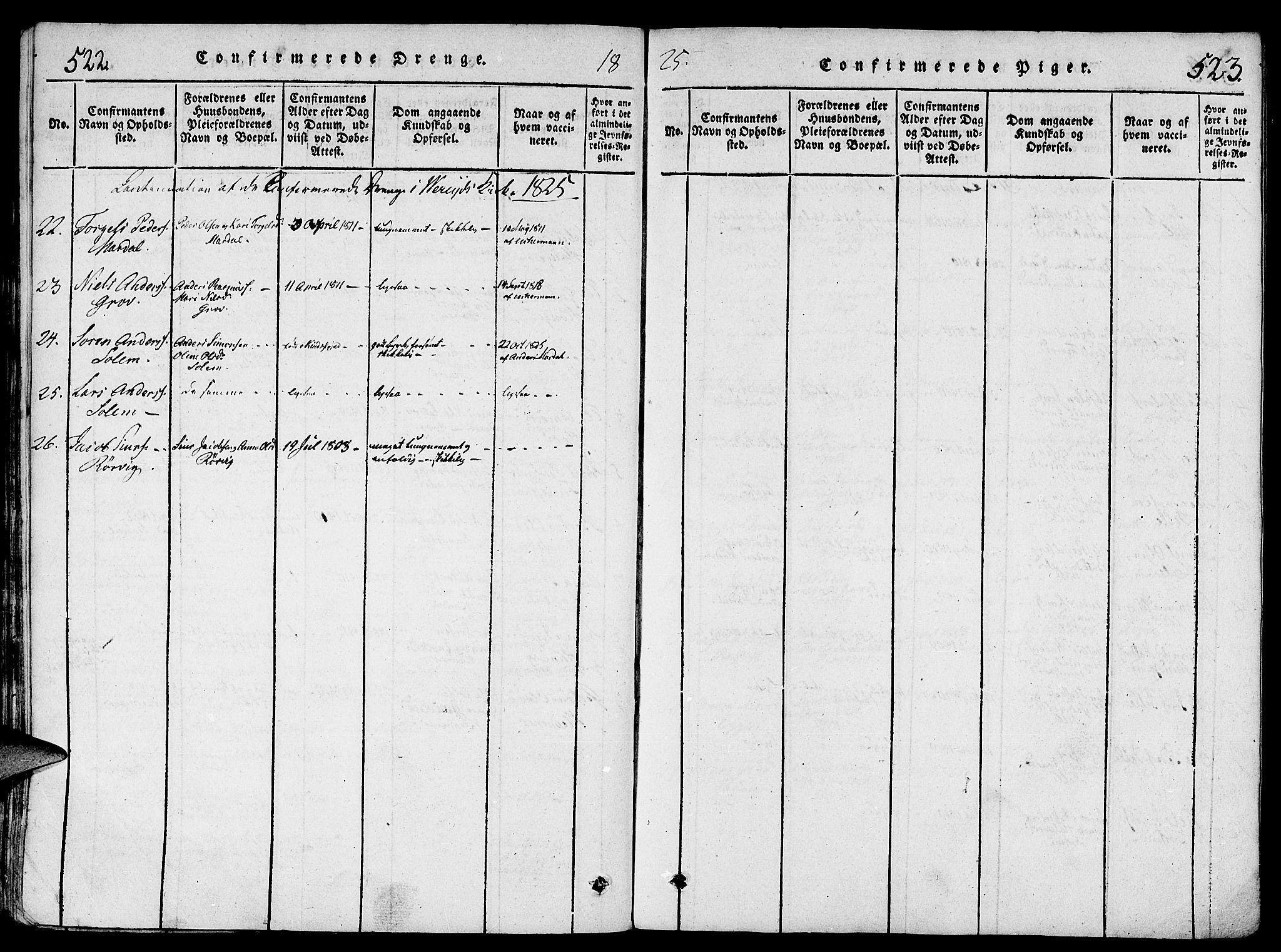 Gloppen sokneprestembete, SAB/A-80101/H/Haa/Haaa/L0006: Parish register (official) no. A 6, 1816-1826, p. 522-523