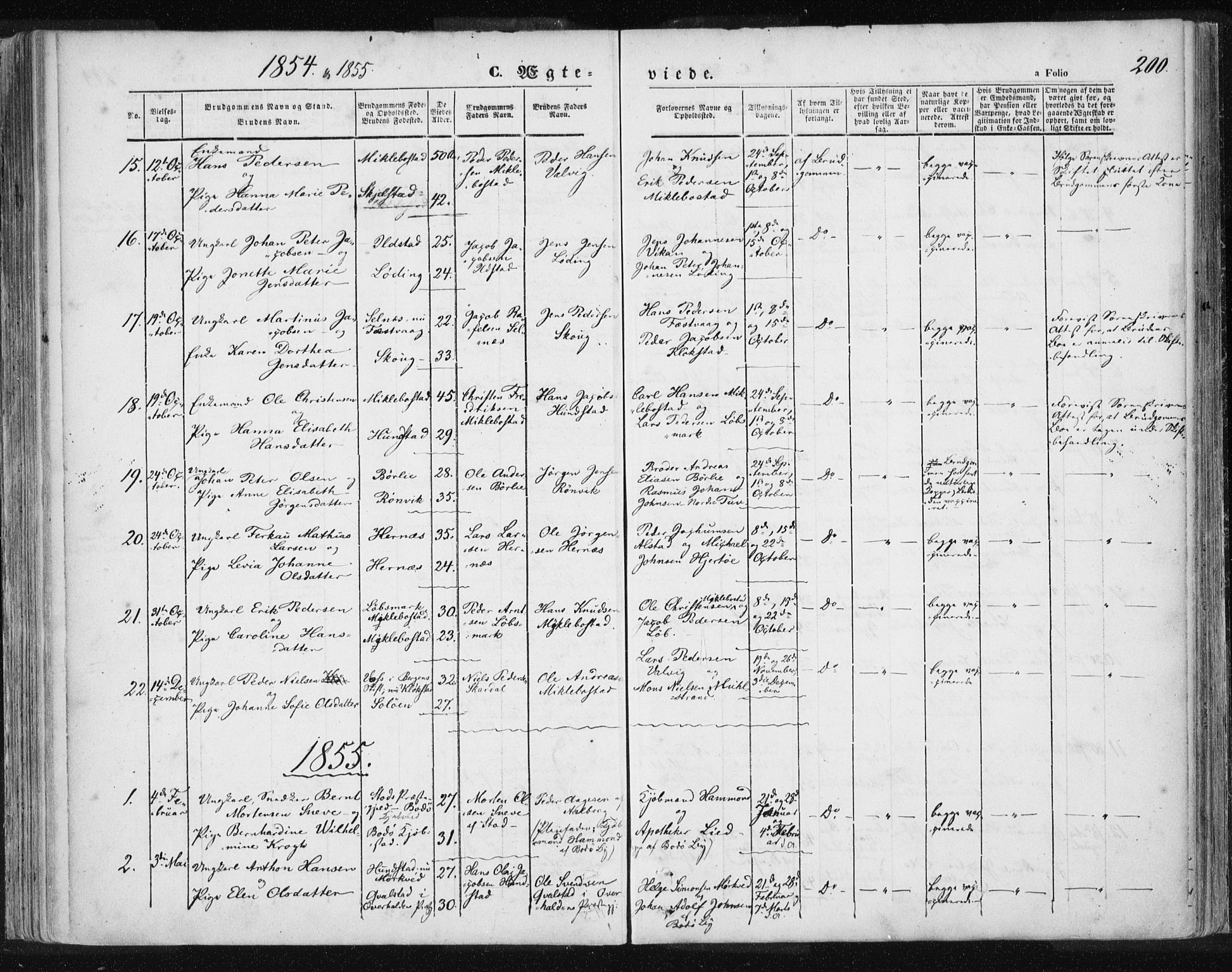 Ministerialprotokoller, klokkerbøker og fødselsregistre - Nordland, SAT/A-1459/801/L0007: Parish register (official) no. 801A07, 1845-1863, p. 200