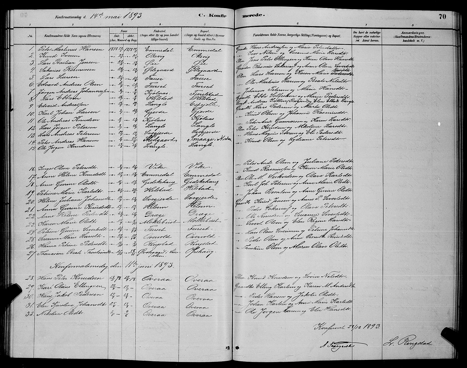 Ministerialprotokoller, klokkerbøker og fødselsregistre - Møre og Romsdal, AV/SAT-A-1454/520/L0292: Parish register (copy) no. 520C04, 1882-1901, p. 70