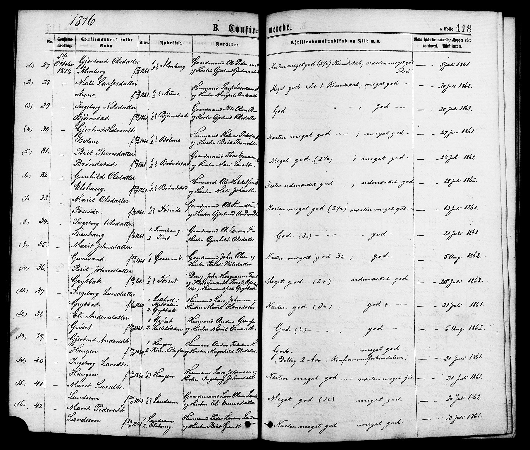 Ministerialprotokoller, klokkerbøker og fødselsregistre - Møre og Romsdal, AV/SAT-A-1454/598/L1068: Parish register (official) no. 598A02, 1872-1881, p. 118