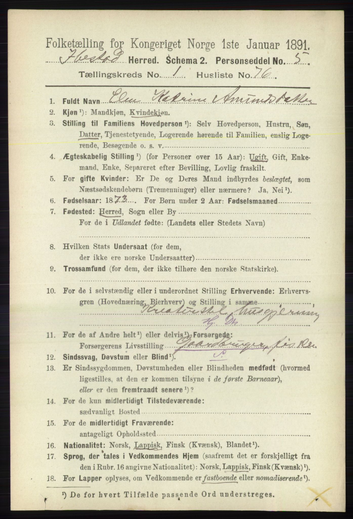 RA, 1891 census for 1917 Ibestad, 1891, p. 642