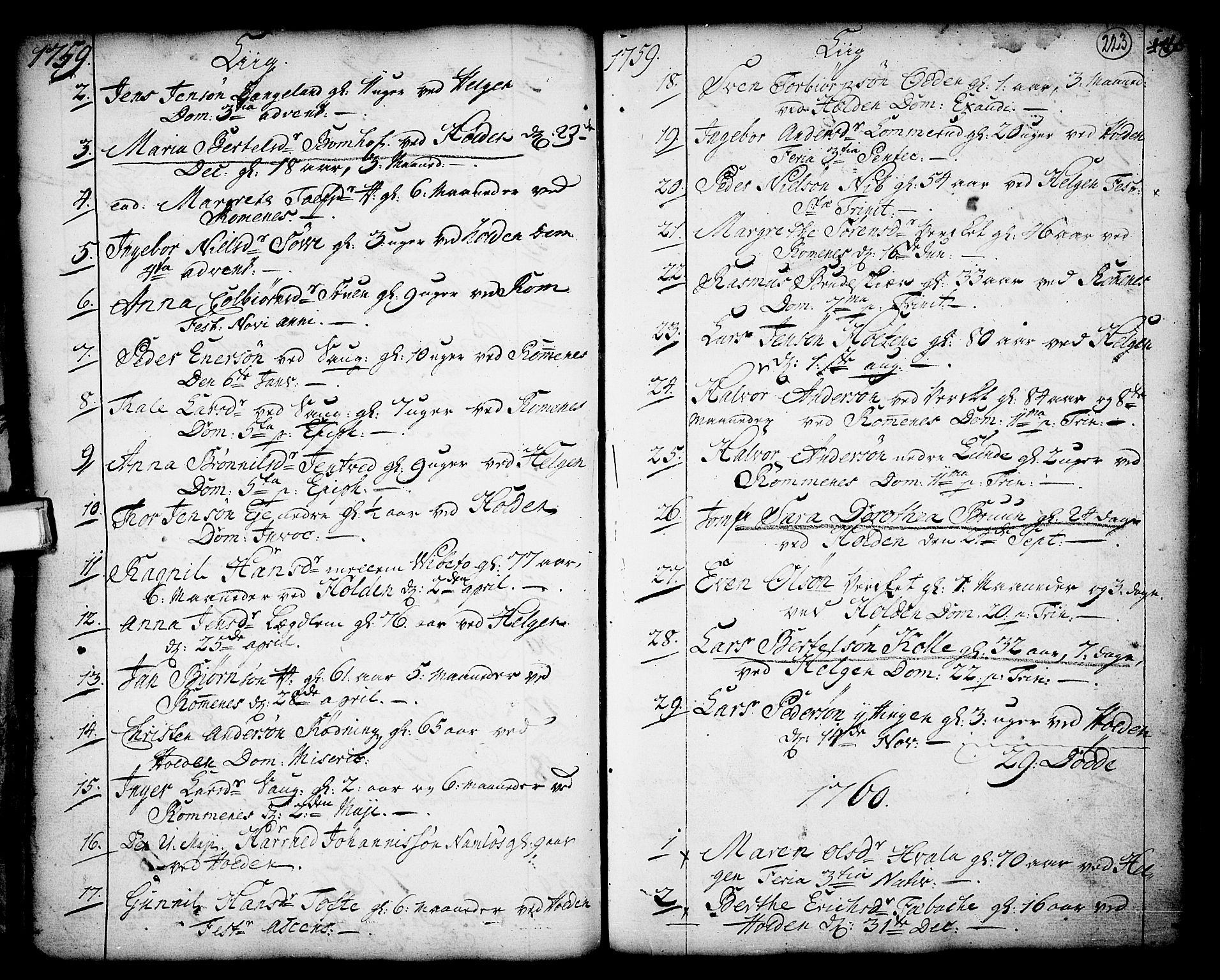 Holla kirkebøker, SAKO/A-272/F/Fa/L0001: Parish register (official) no. 1, 1717-1779, p. 223