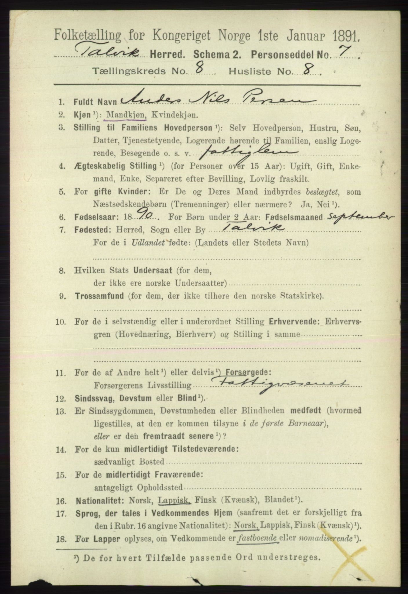 RA, 1891 census for 2013 Talvik, 1891, p. 2093