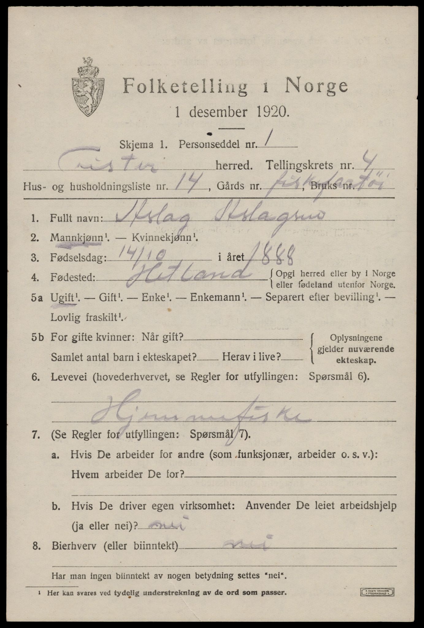 SAST, 1920 census for Fister, 1920, p. 1269